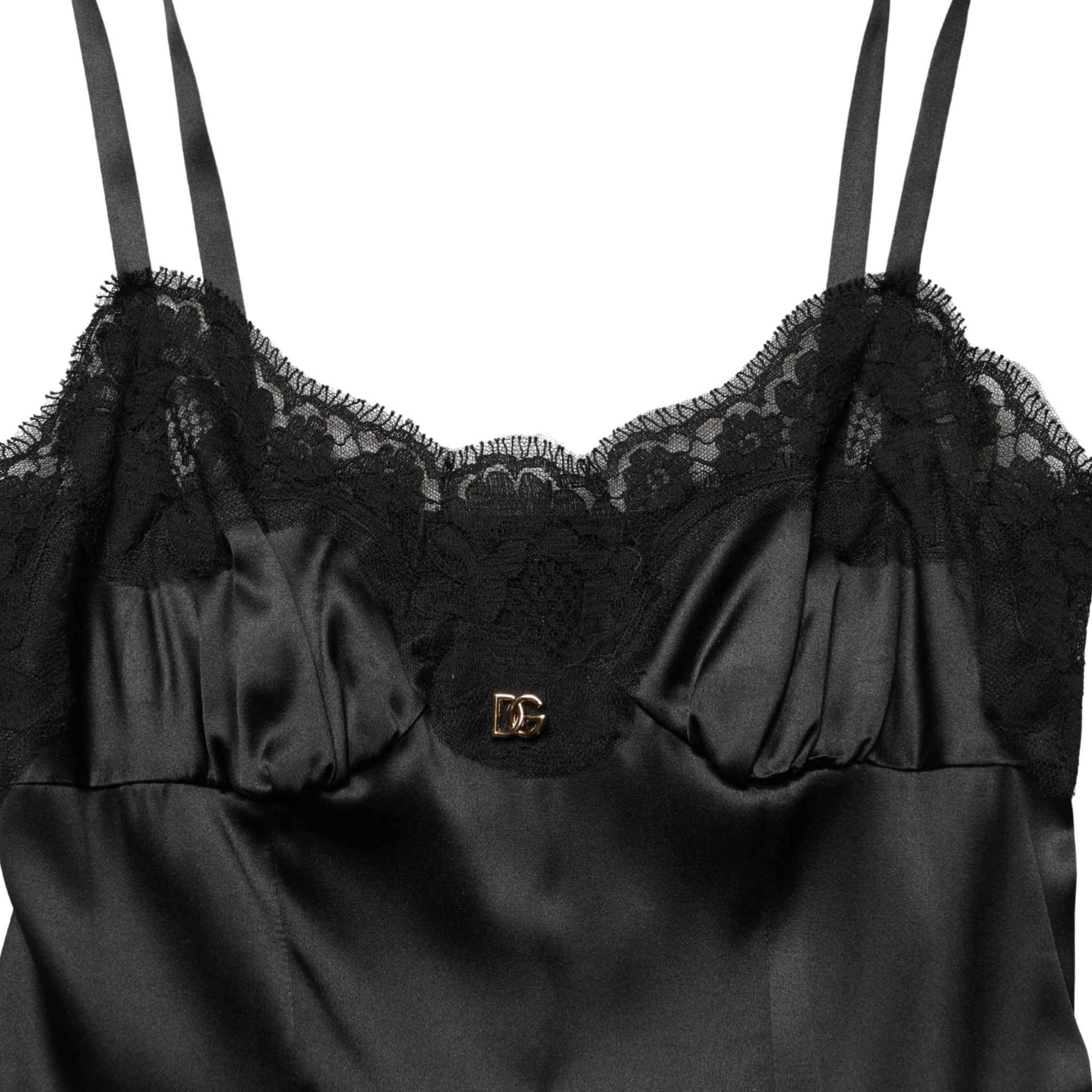 Dolce & Gabbana Black Silk Satin Lace Sleeveless Mini Dress