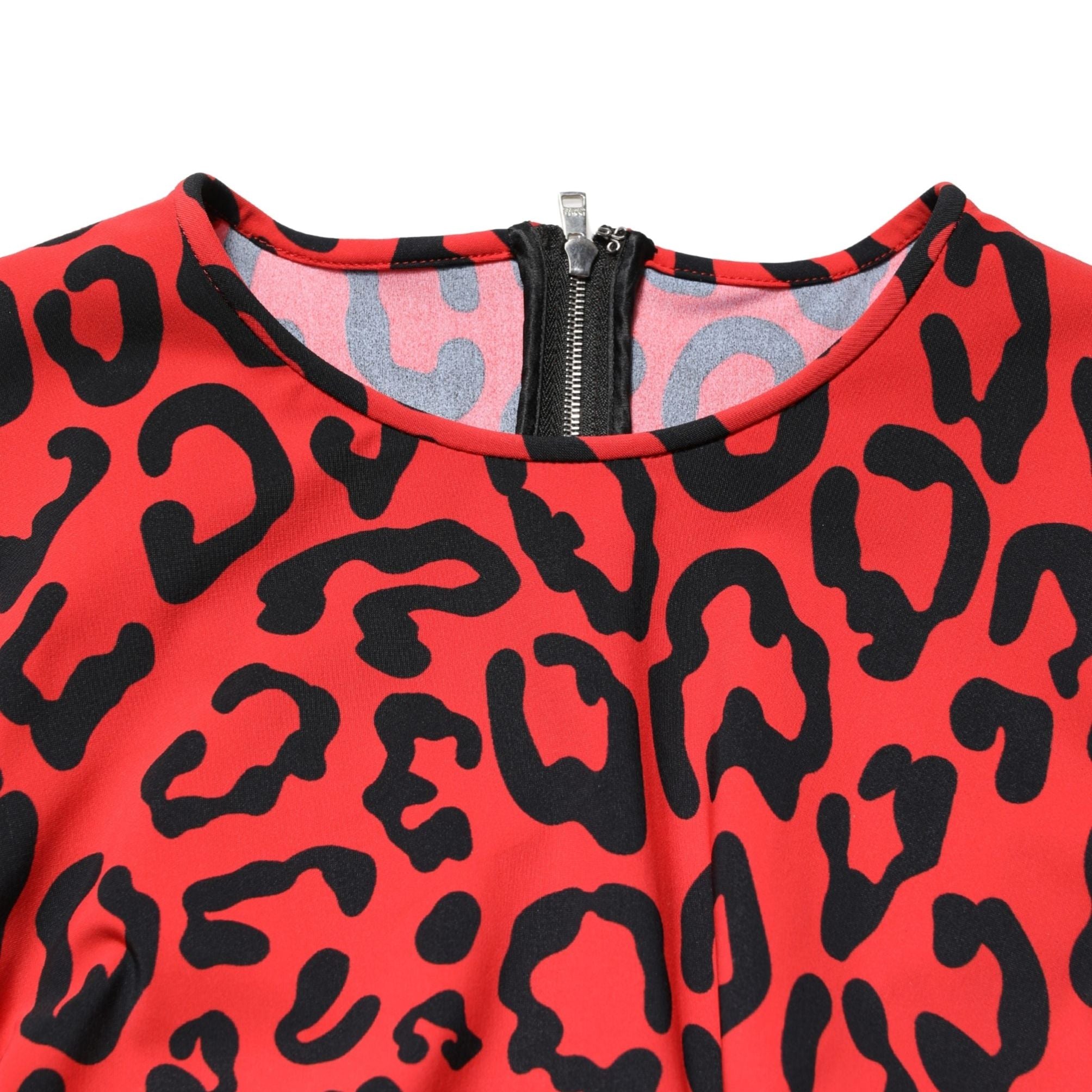 Dolce & Gabbana Red Leopard Print Long Sleeves Midi Dress