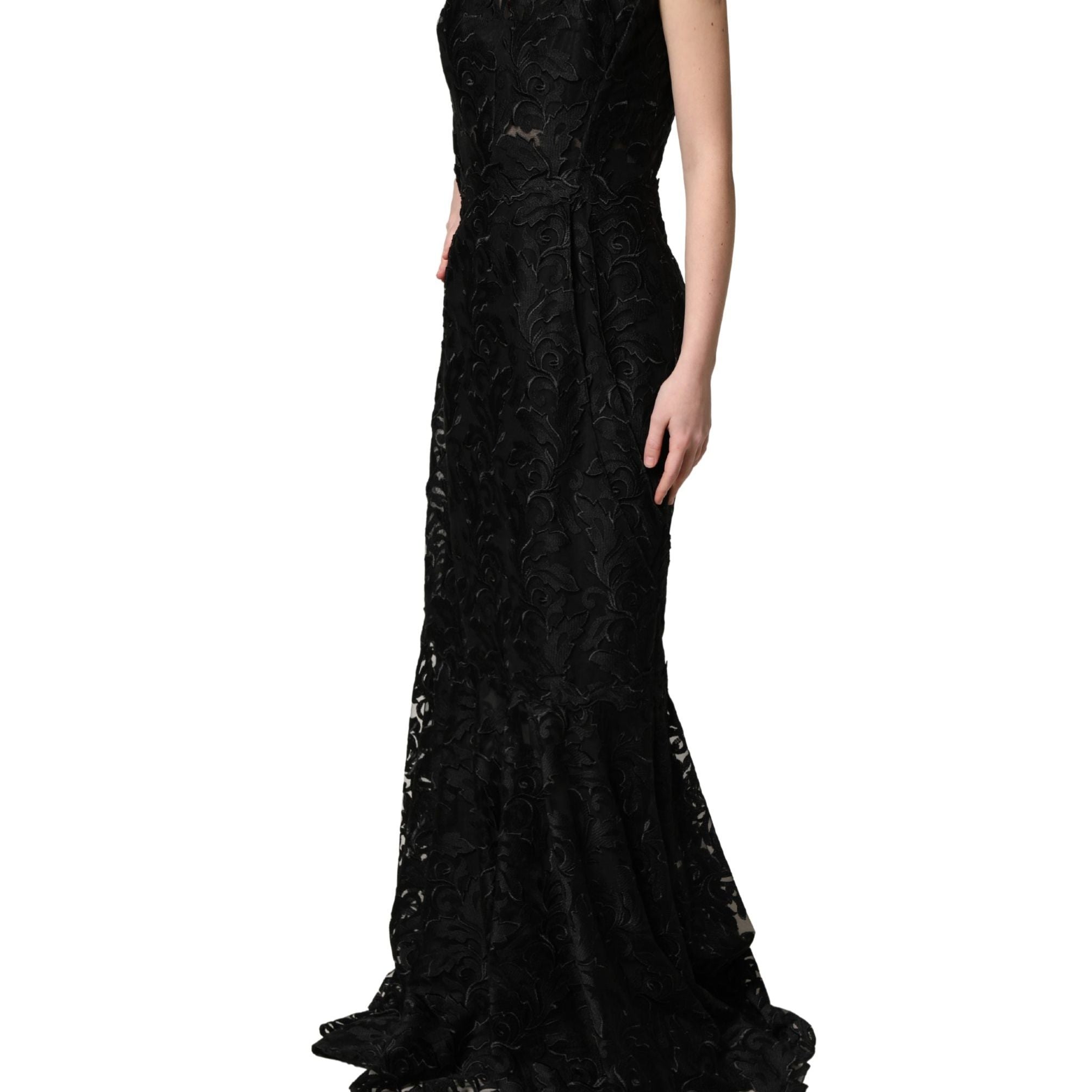 Dolce & Gabbana Black Lace Full Length Evening Gown Dress
