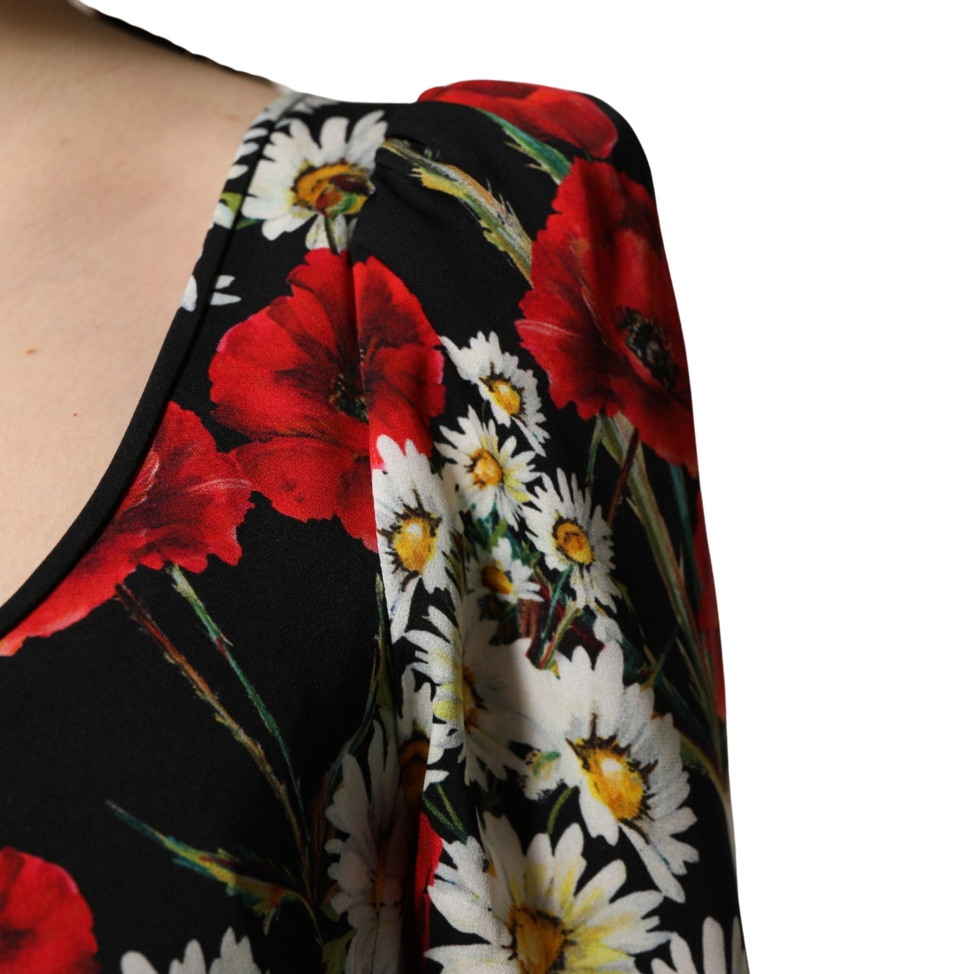 Dolce & Gabbana Black Floral Silk Long Sleeves Gown Dress