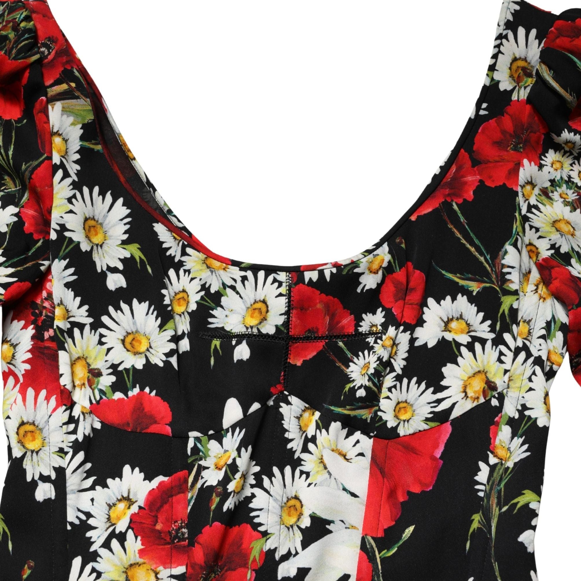 Dolce & Gabbana Black Floral Silk Long Sleeves Gown Dress