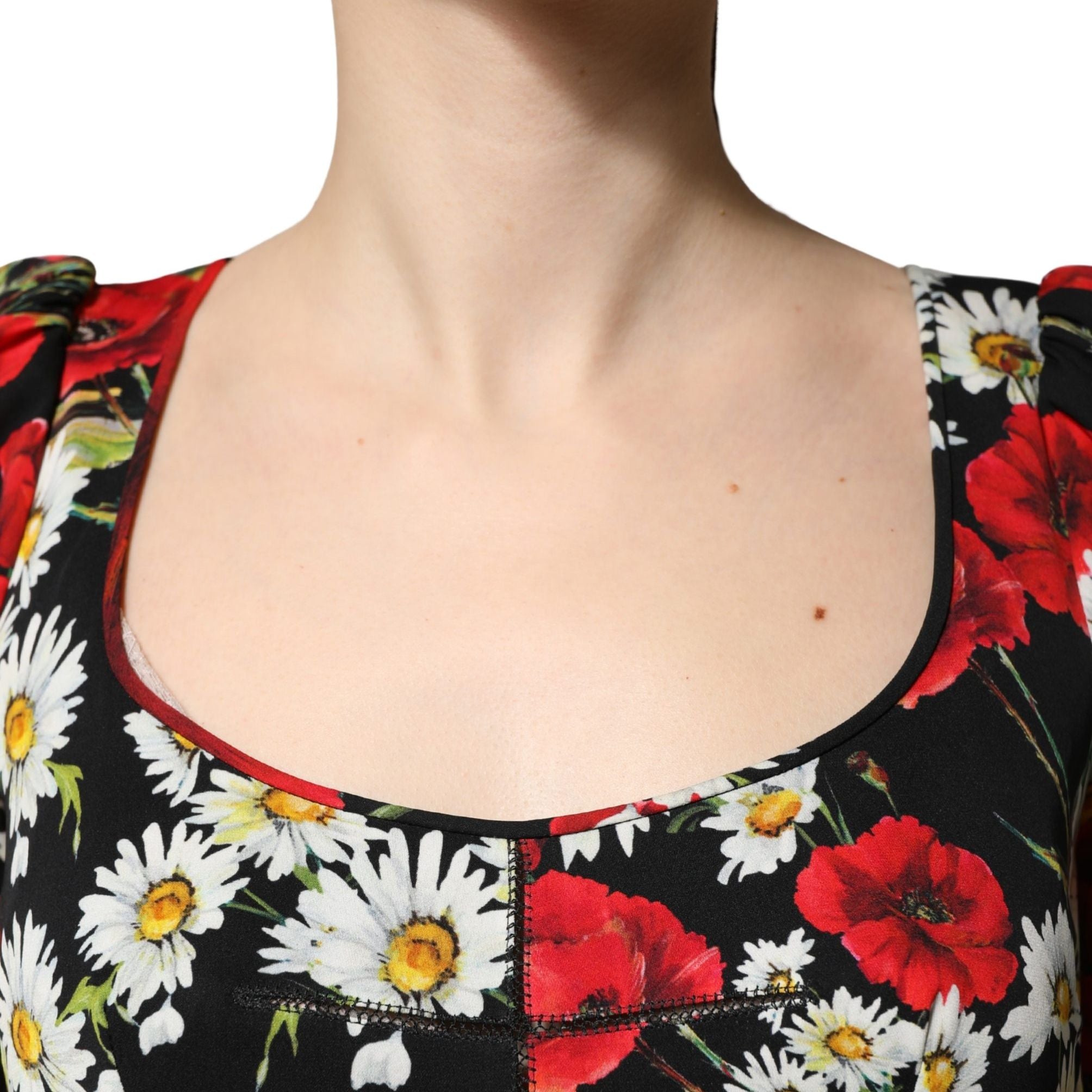 Dolce & Gabbana Black Floral Silk Long Sleeves Gown Dress
