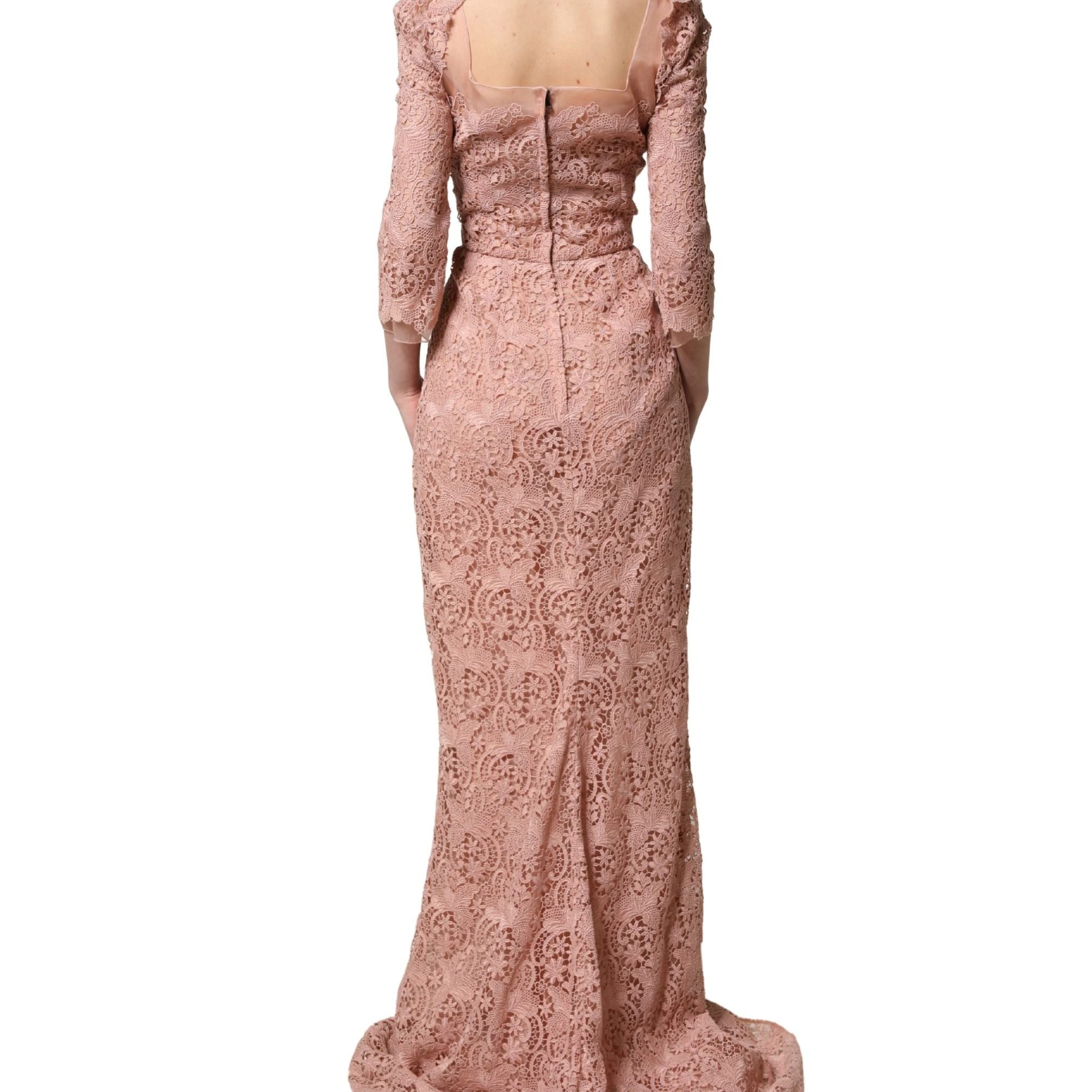 Dolce & Gabbana Pink Lace Long-Sleeved Evening Gown Dress