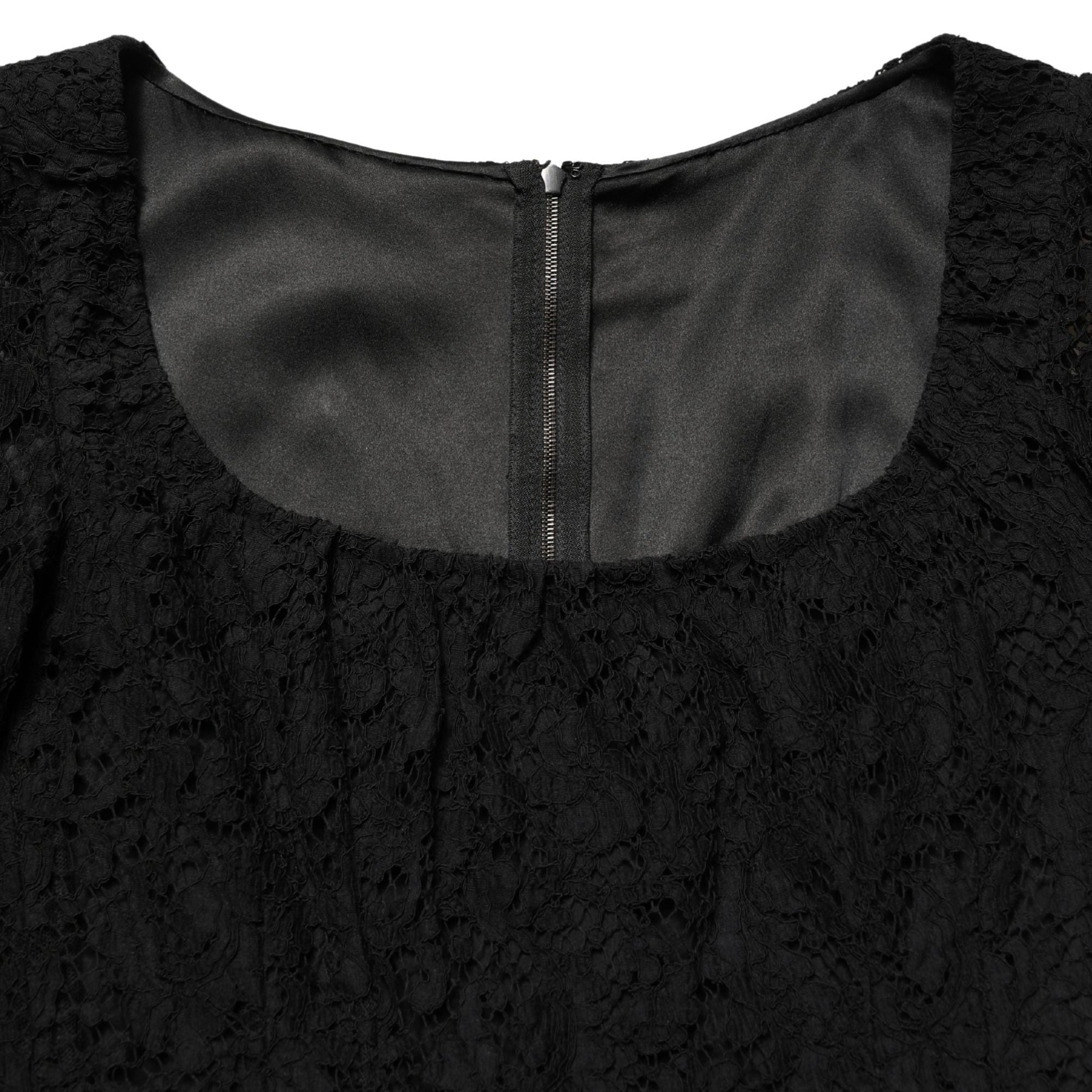 Dolce & Gabbana Black Lace Square Neck LongSleeve Maxi Dress
