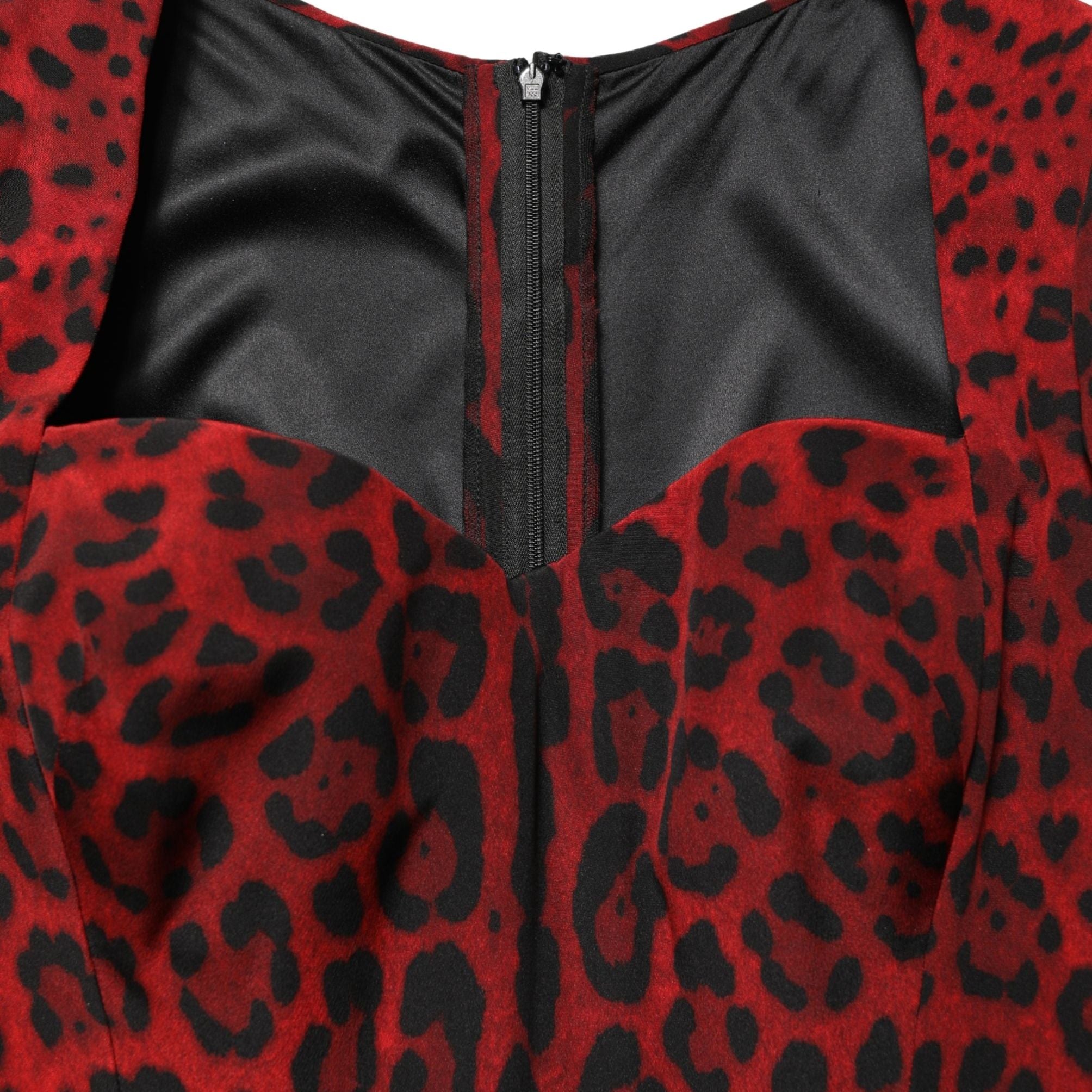 Dolce & Gabbana Red Leopard Print Sheath Long Sleeve Dress