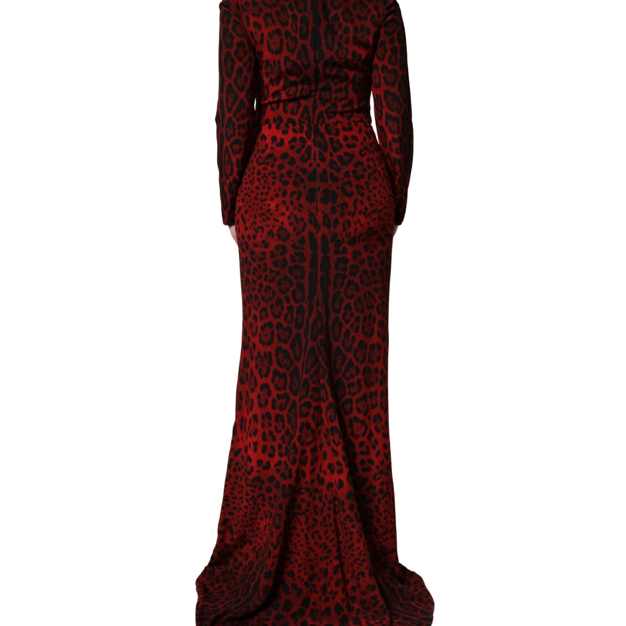 Dolce & Gabbana Red Leopard Print Sheath Long Sleeve Dress