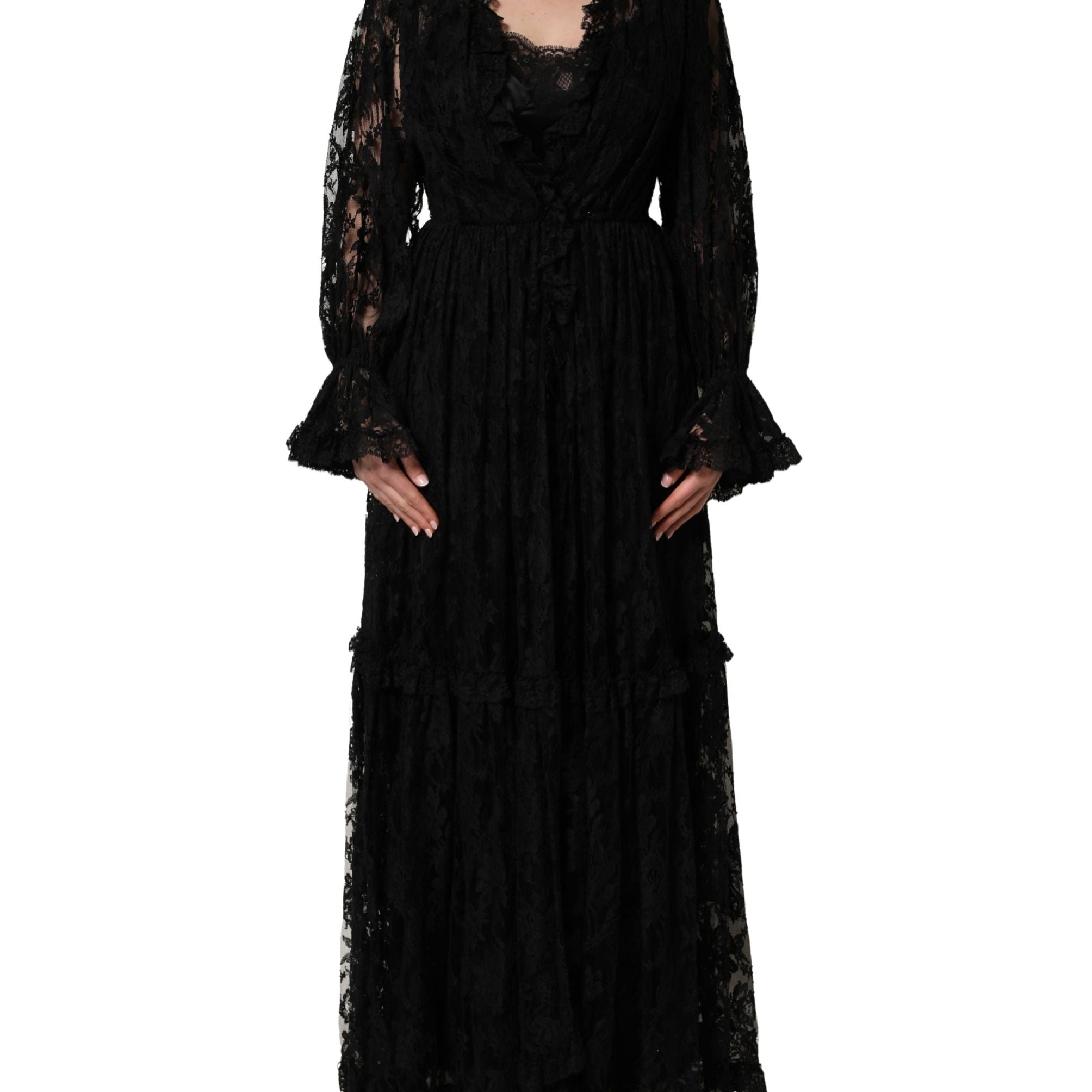 Dolce & Gabbana Black Lace A-line Long Evening Gown Dress