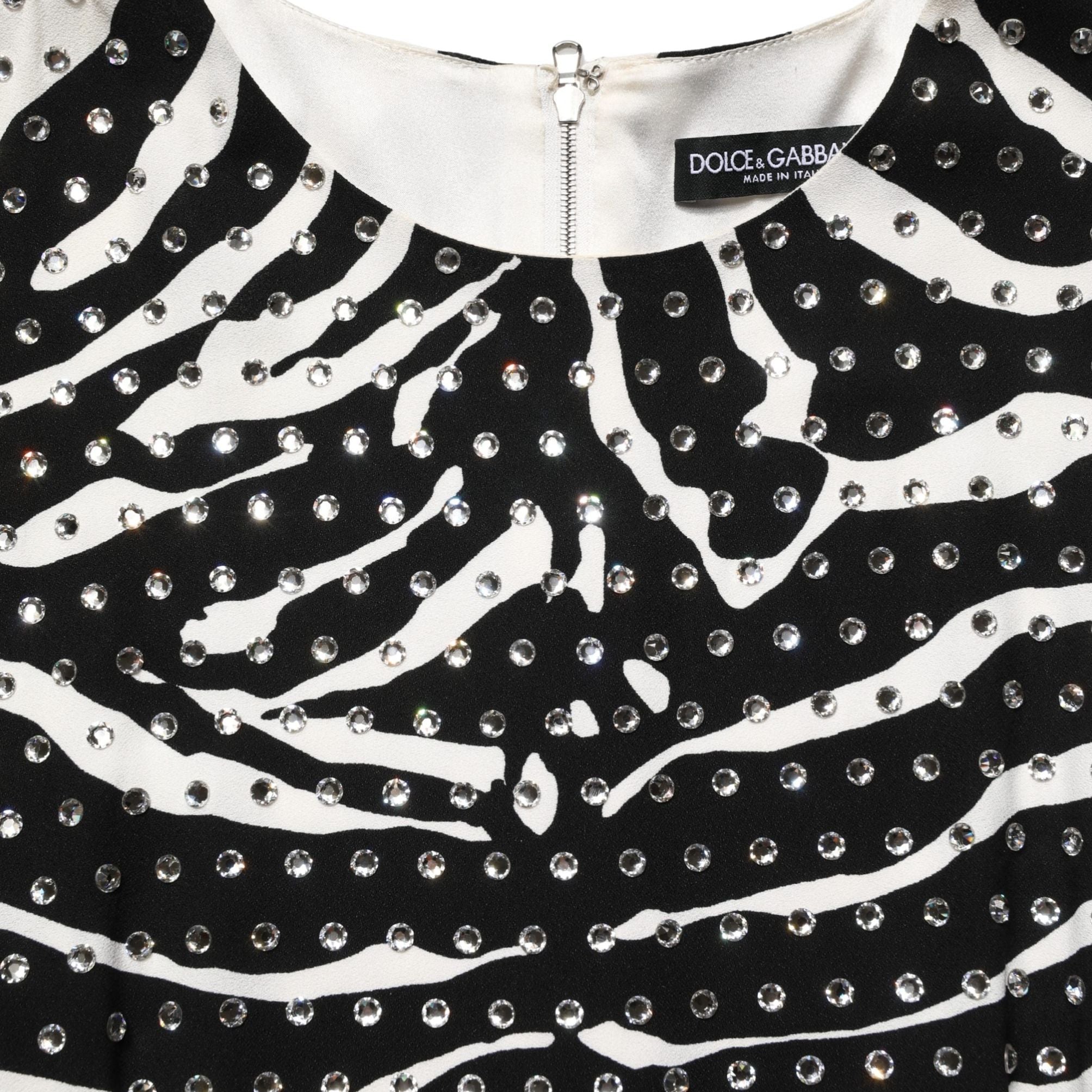 Dolce & Gabbana Black White Zebra Rhinestones Mini Dress