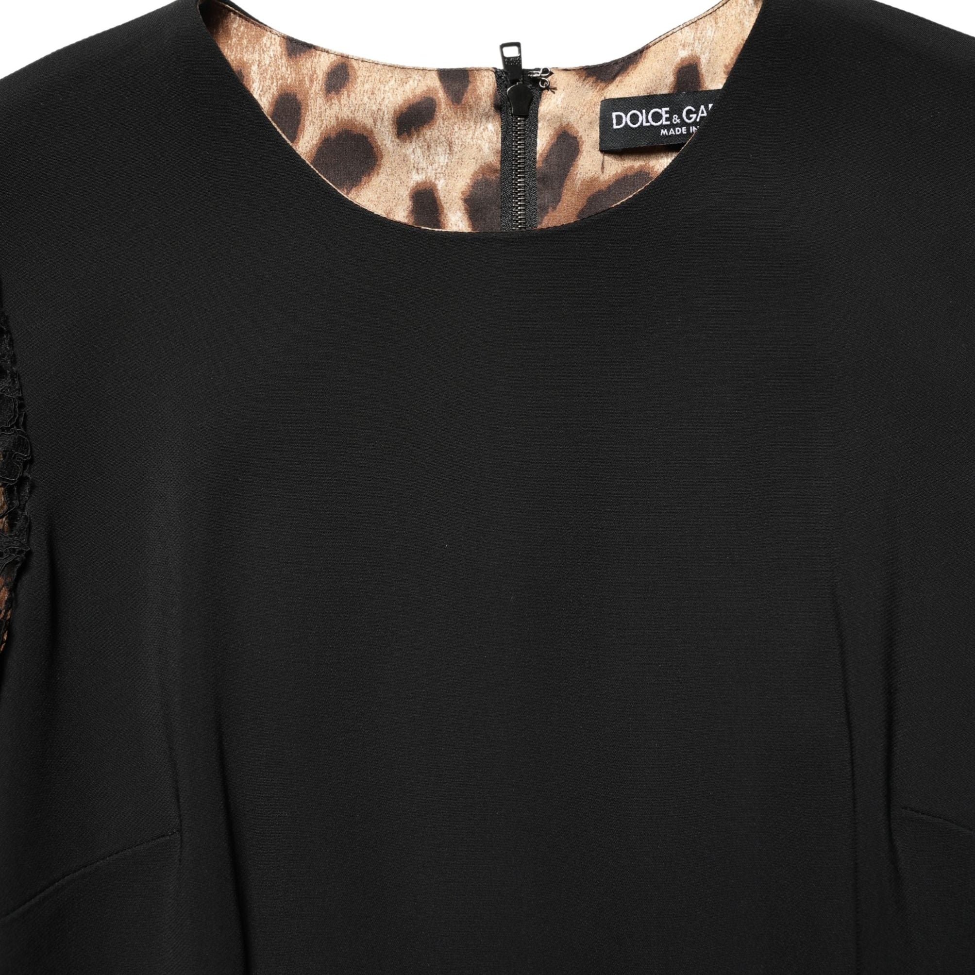 Dolce & Gabbana Black Viscose Lace Long Sleeves Mini Dress