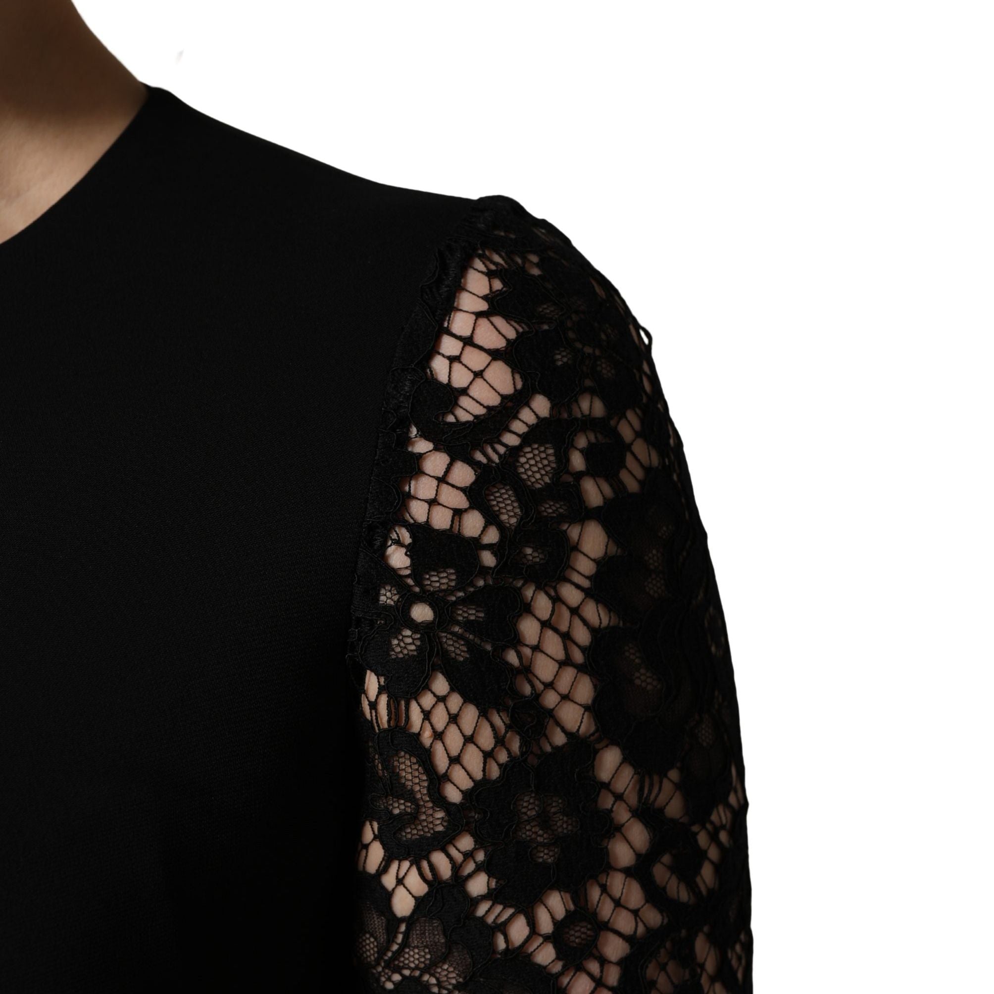 Dolce & Gabbana Black Viscose Lace Long Sleeves Mini Dress