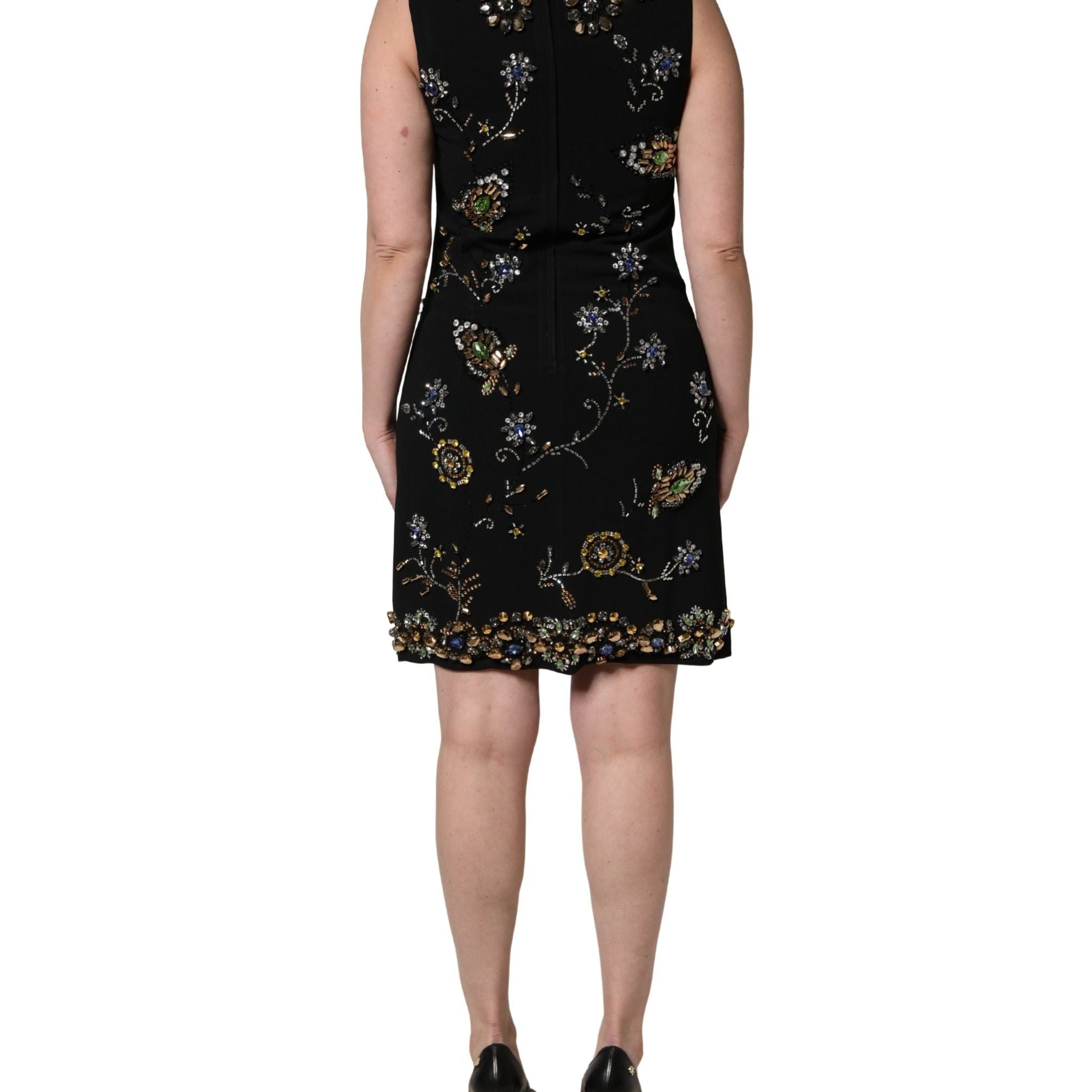 Dolce & Gabbana Black Sleeveless Floral Bead Embellishments Dress
