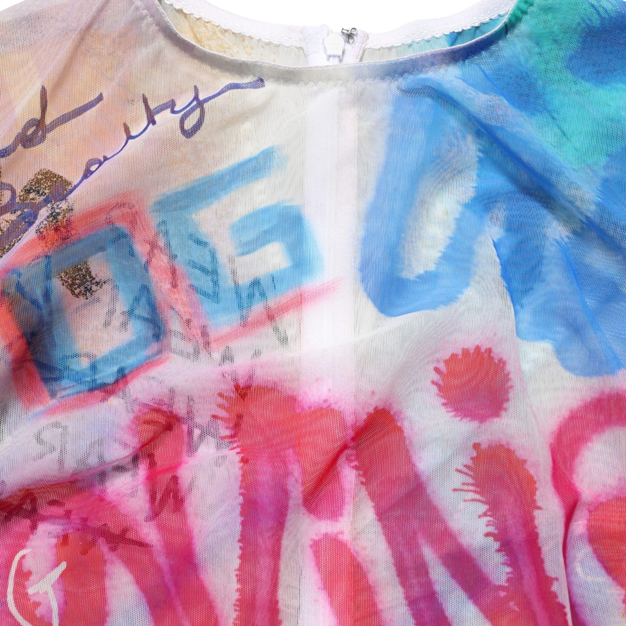 Dolce & Gabbana Multicolor Graffiti Print Tulle Sheath Midi Dress