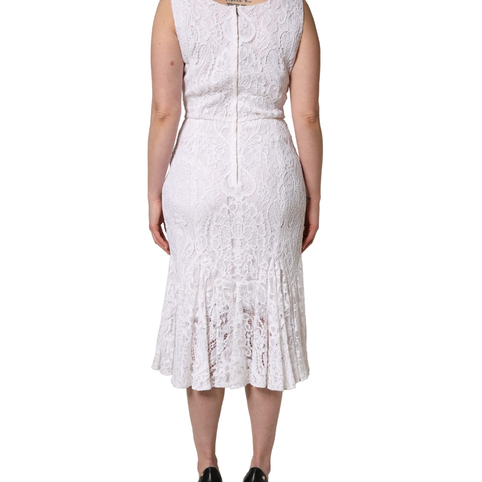 Dolce & Gabbana White Floral Lace Sleeveless Midi Dress