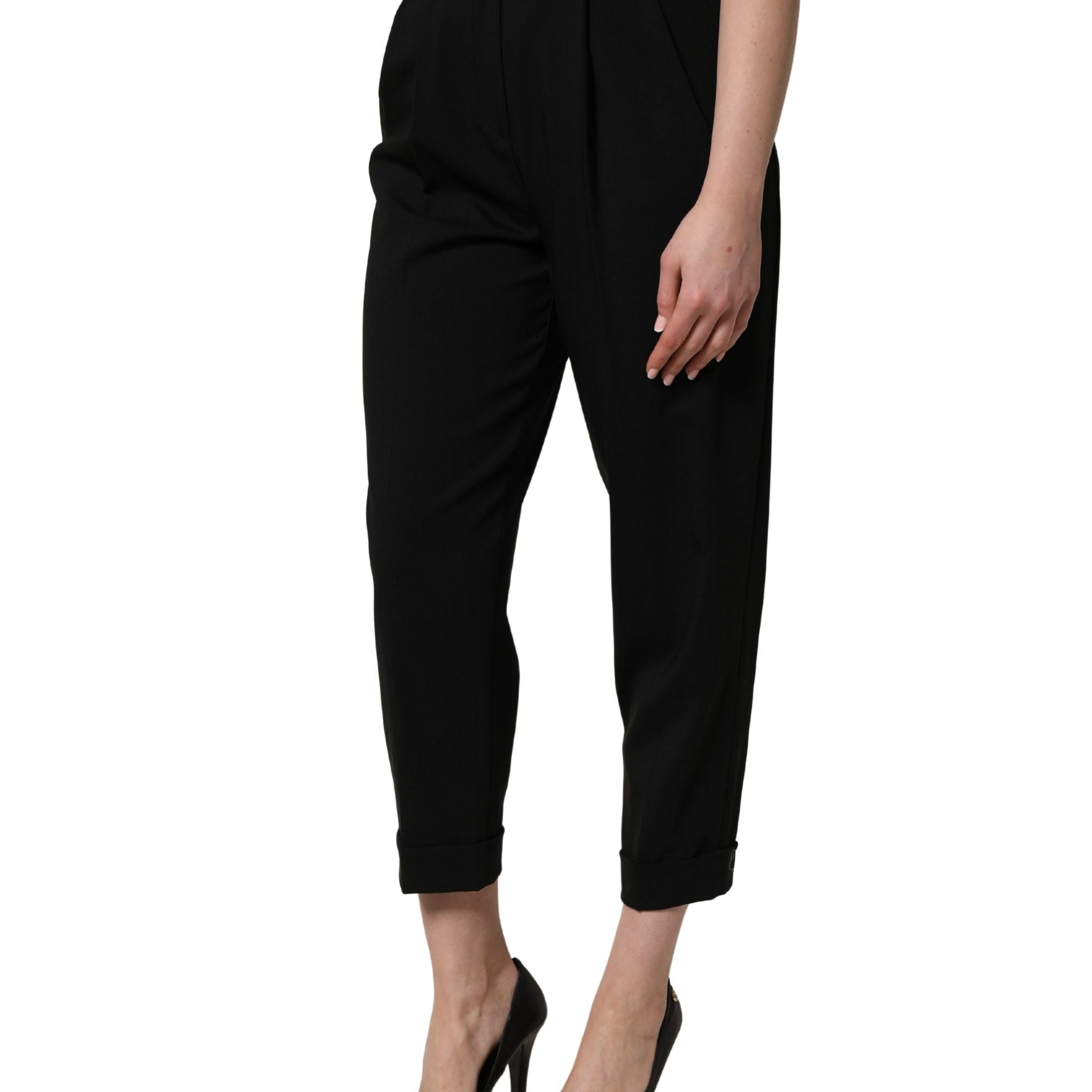 Dolce & Gabbana Black Wool High Waist Cropped Trouser Pants