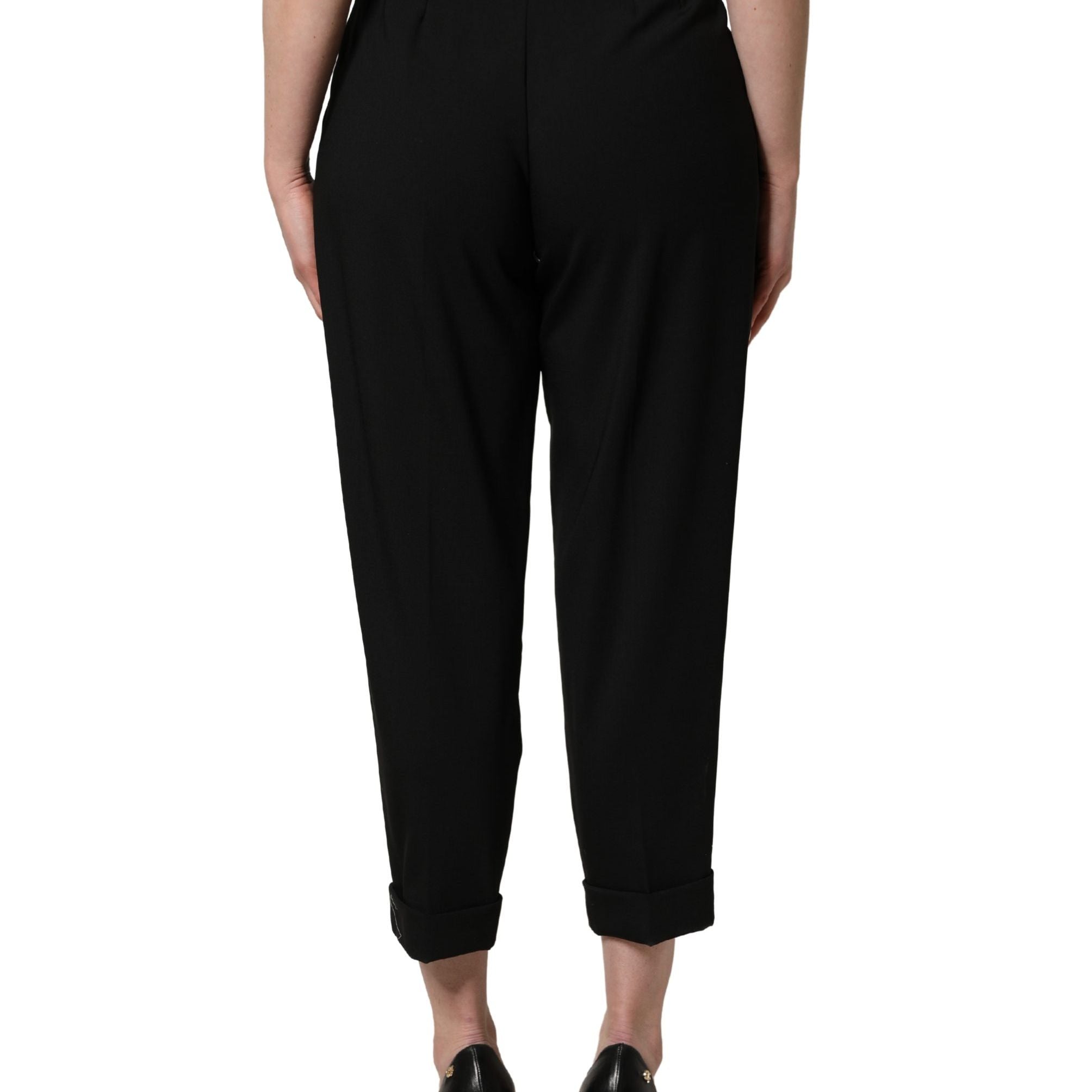 Dolce & Gabbana Black Wool High Waist Cropped Trouser Pants