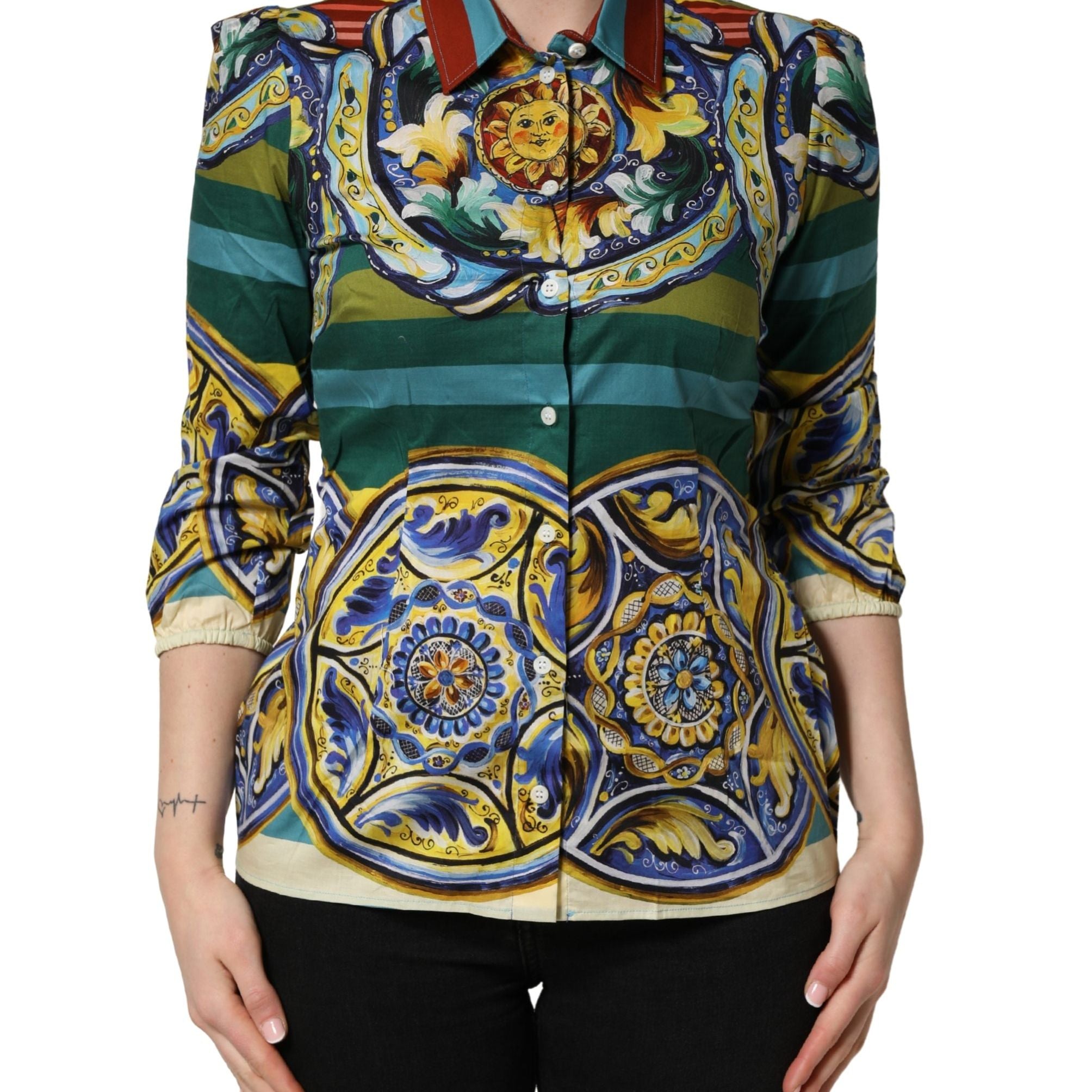 Dolce & Gabbana Multicolor Majolica Print Cotton Blouse Top