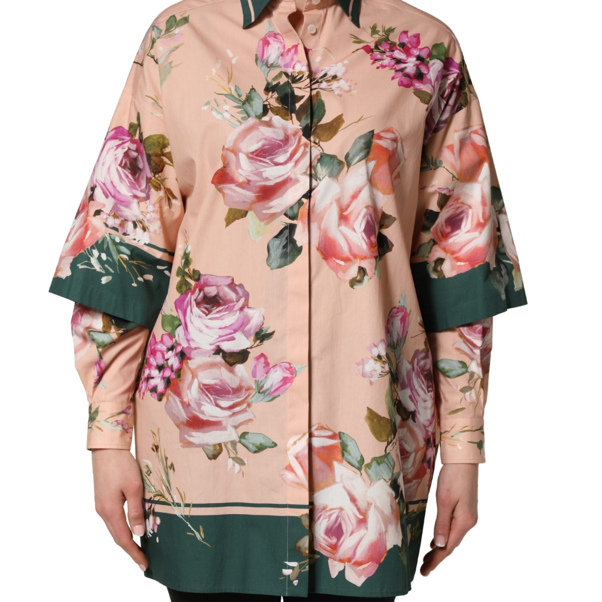 Dolce & Gabbana Pink Floral Cotton Button Front Shirt Top