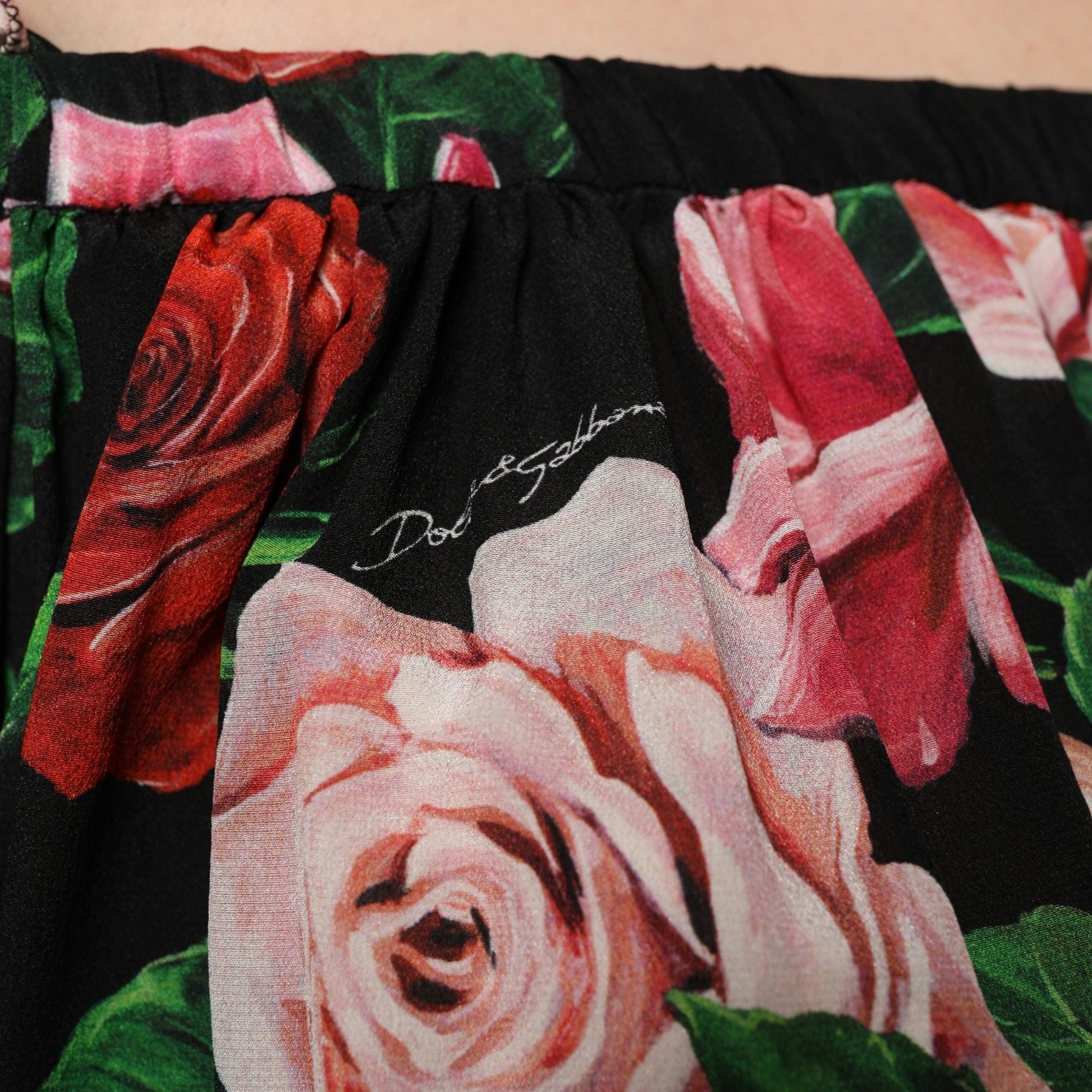 Dolce & Gabbana Black Rose Print Silk Off The Shoulder Blouse Top