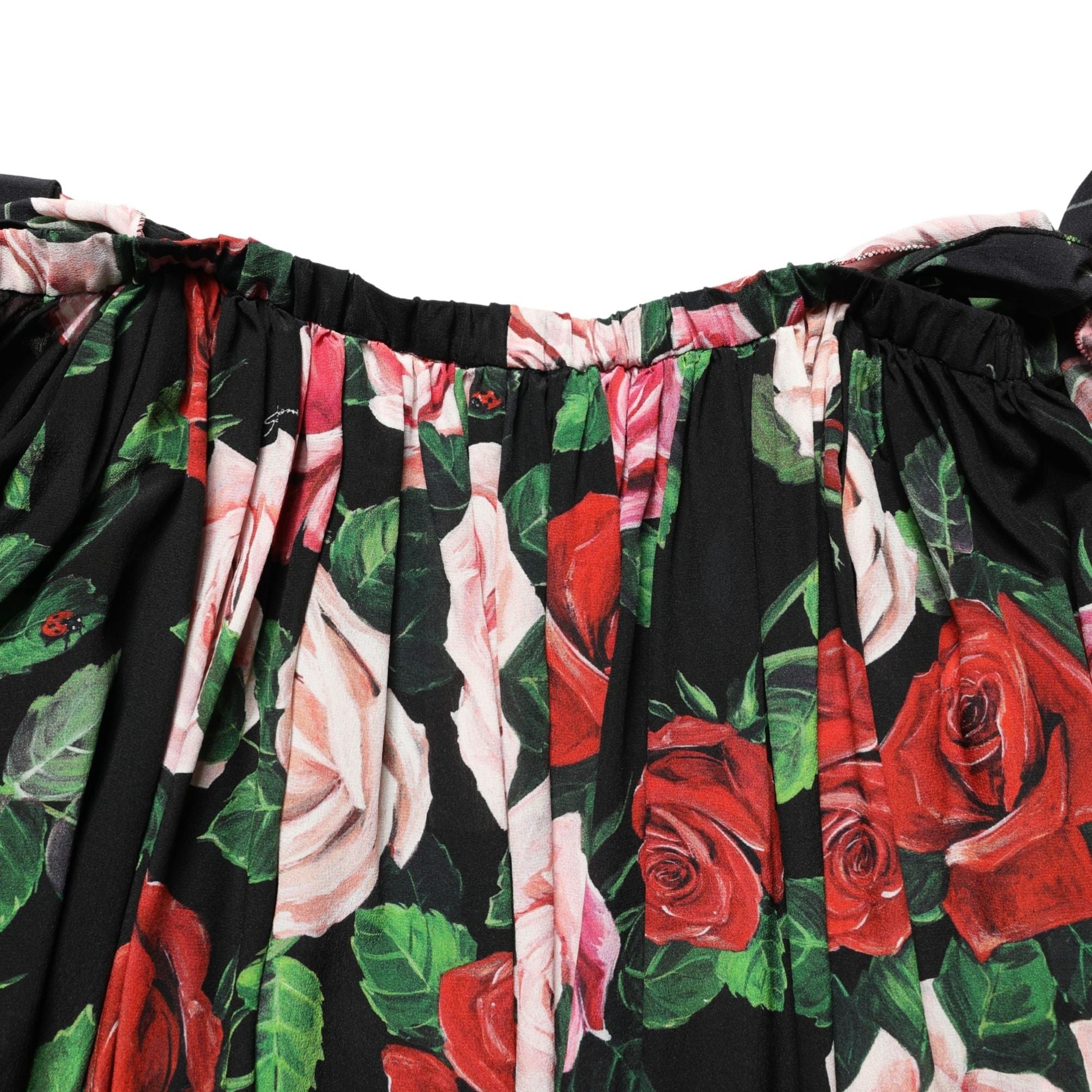 Dolce & Gabbana Black Rose Print Silk Off The Shoulder Blouse Top