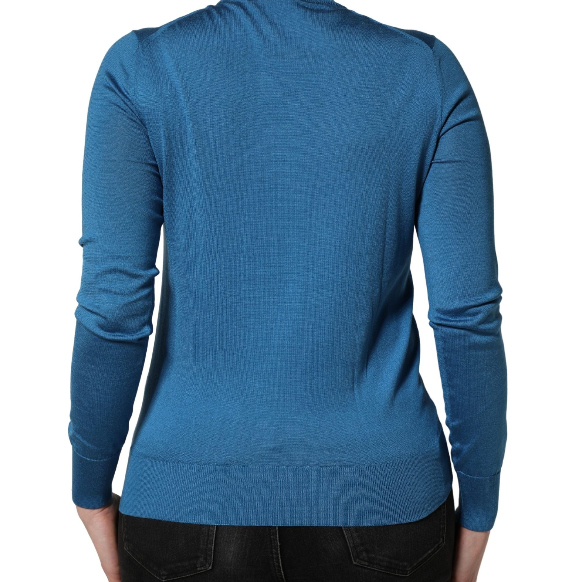 Dolce & Gabbana Blue Silk Sequined CrewNeck Pullover Sweater