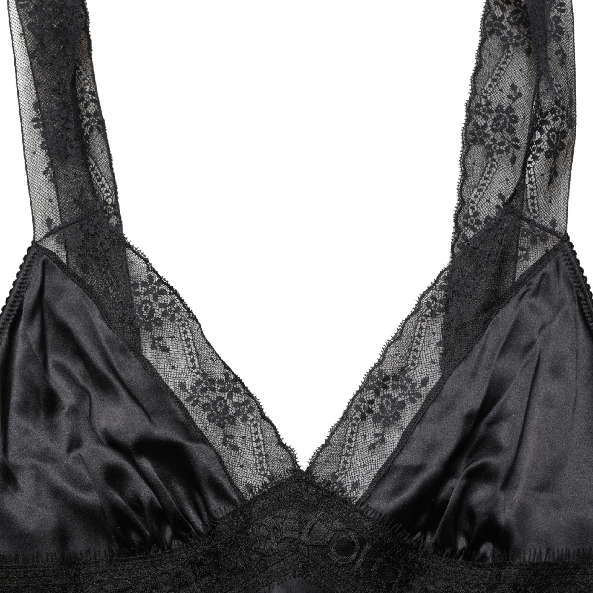 Dolce & Gabbana Black Silk Lace Trim Camisole V-neckline Tank Top