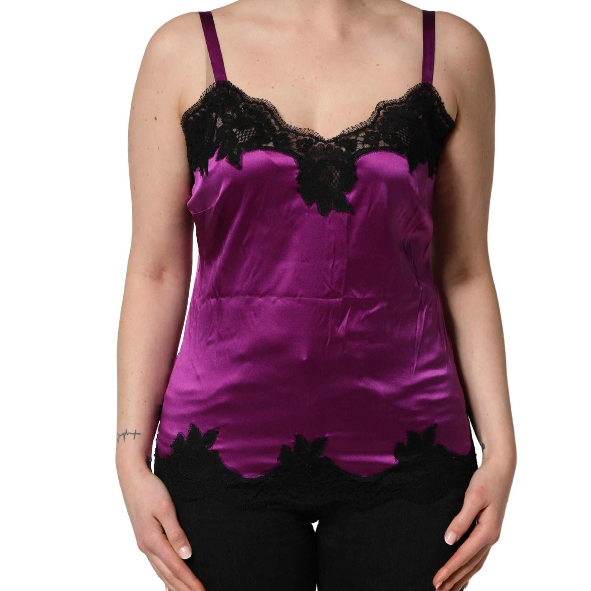 Dolce & Gabbana Purple Silk Lace Trim Camisole Sleeveless Tank Top