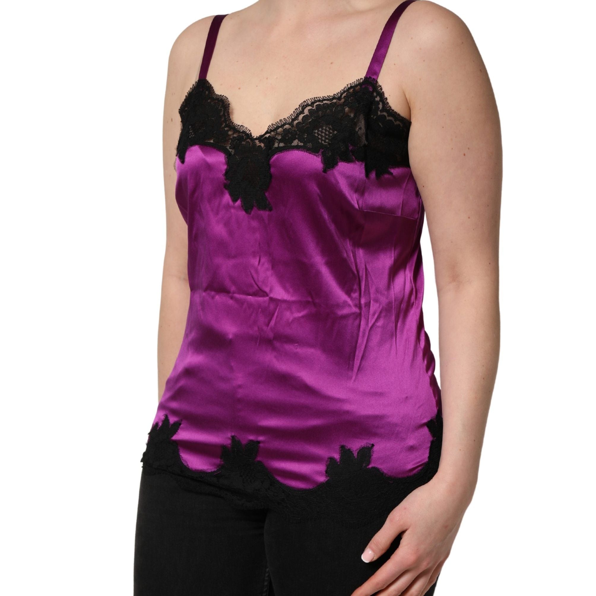 Dolce & Gabbana Purple Silk Lace Trim Camisole Sleeveless Tank Top