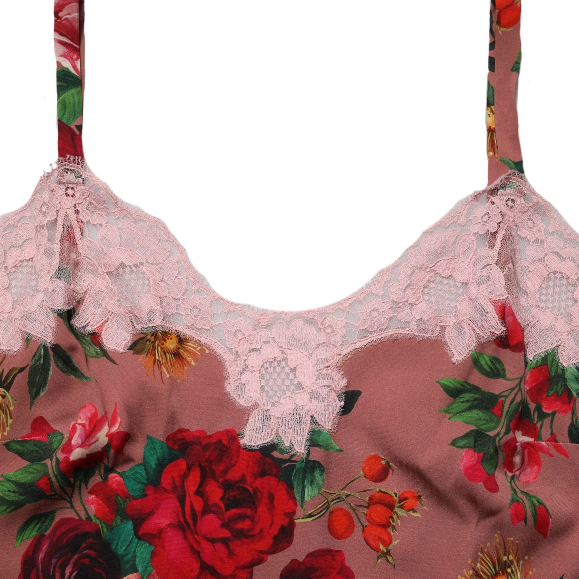 Dolce & Gabbana Brown Rose Print Satin Lace Camisole Tank Top