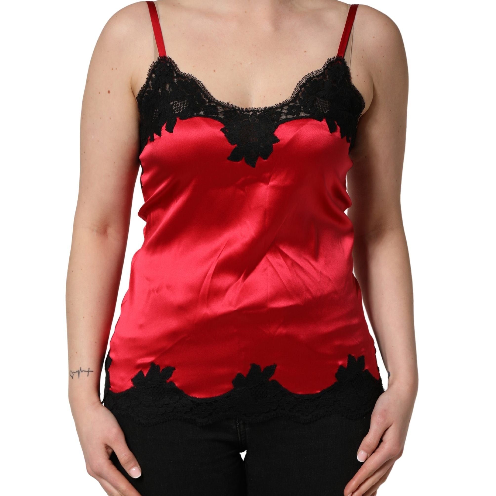 Dolce & Gabbana Red Silk Lace Trim Camisole Sleeveless Tank Top