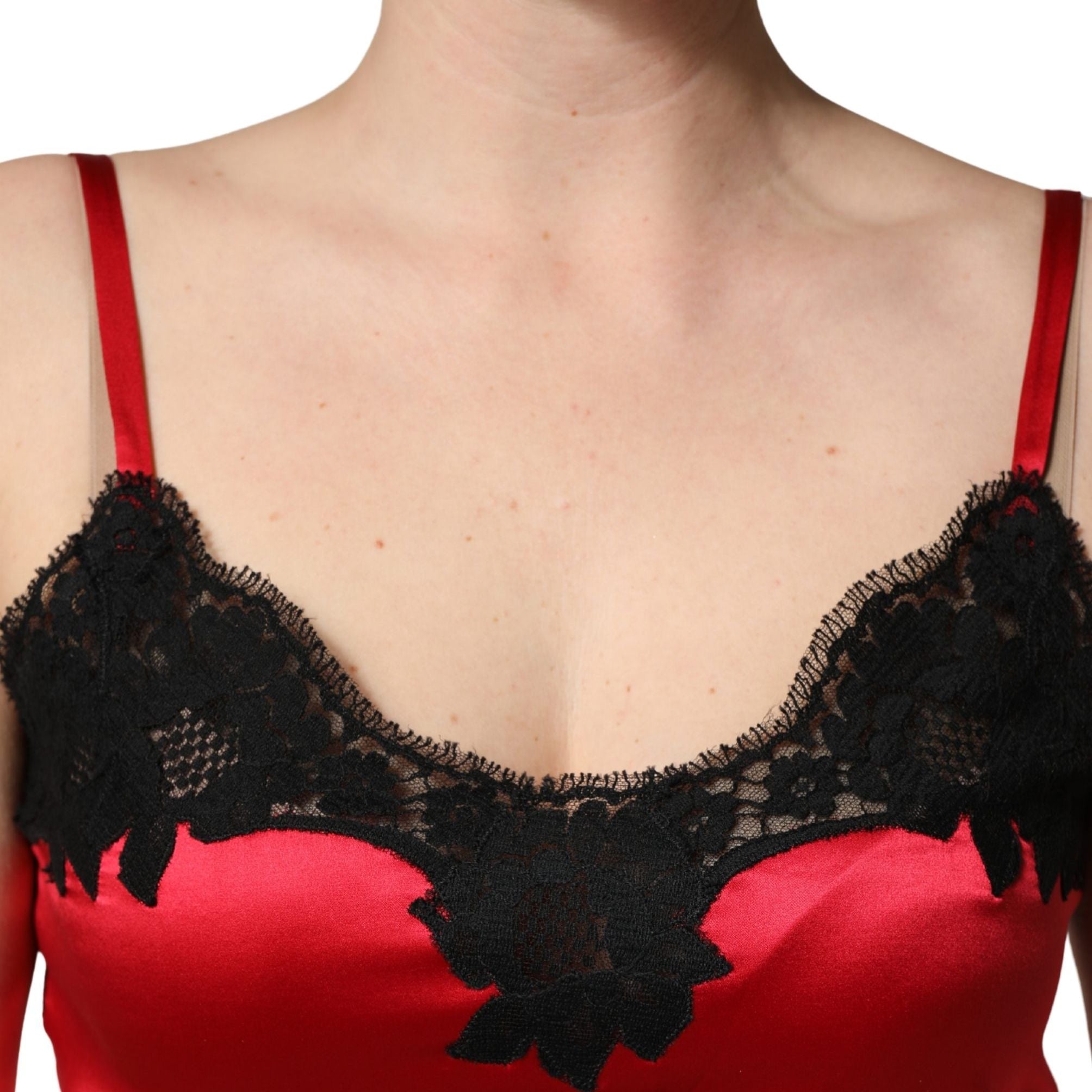 Dolce & Gabbana Red Silk Lace Trim Camisole Sleeveless Tank Top