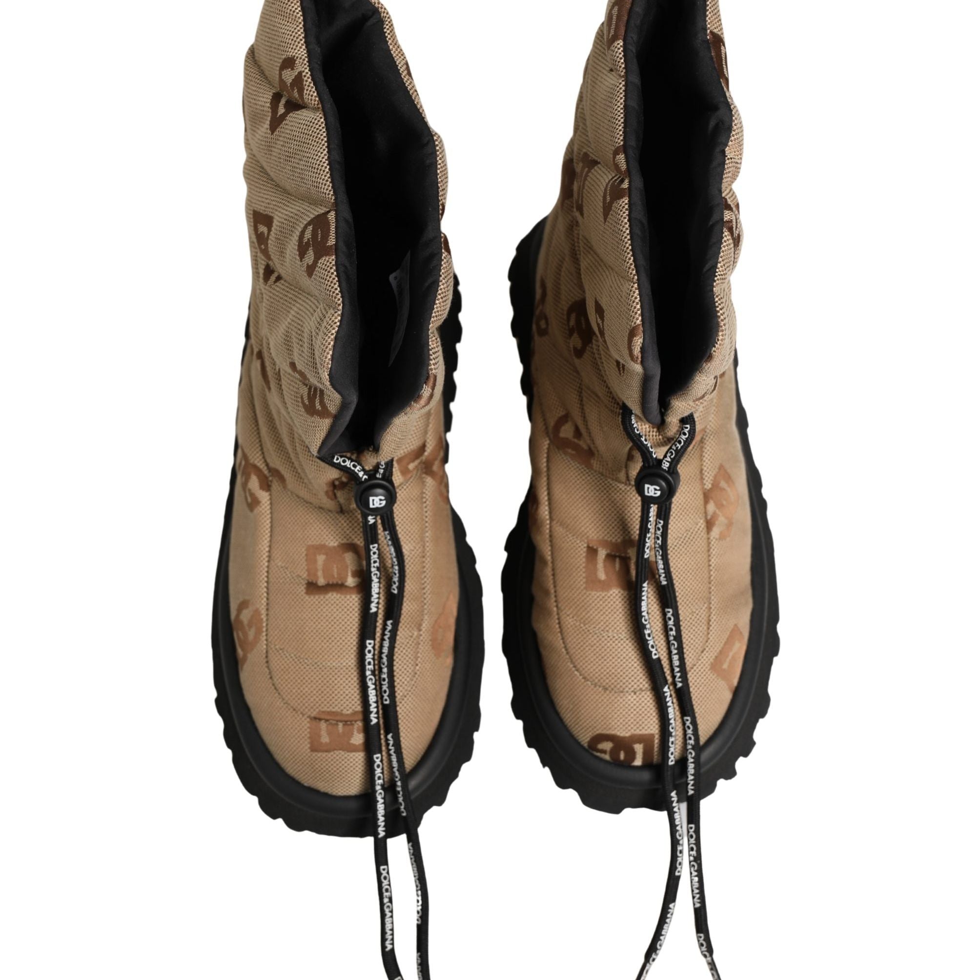 Dolce & Gabbana Brown Logo Print Lace Up Snow Boots Shoes