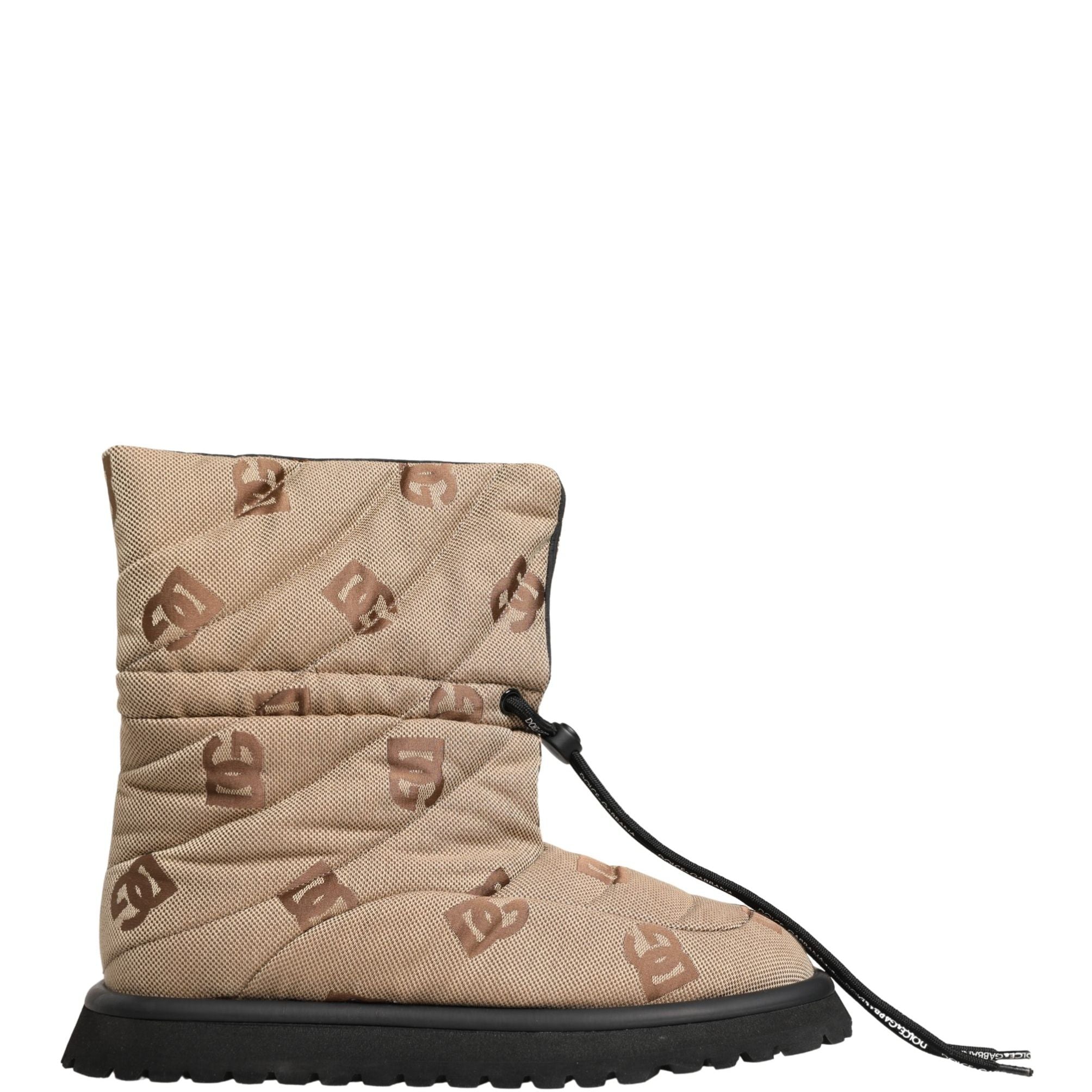 Dolce & Gabbana Brown Logo Print Lace Up Snow Boots Shoes