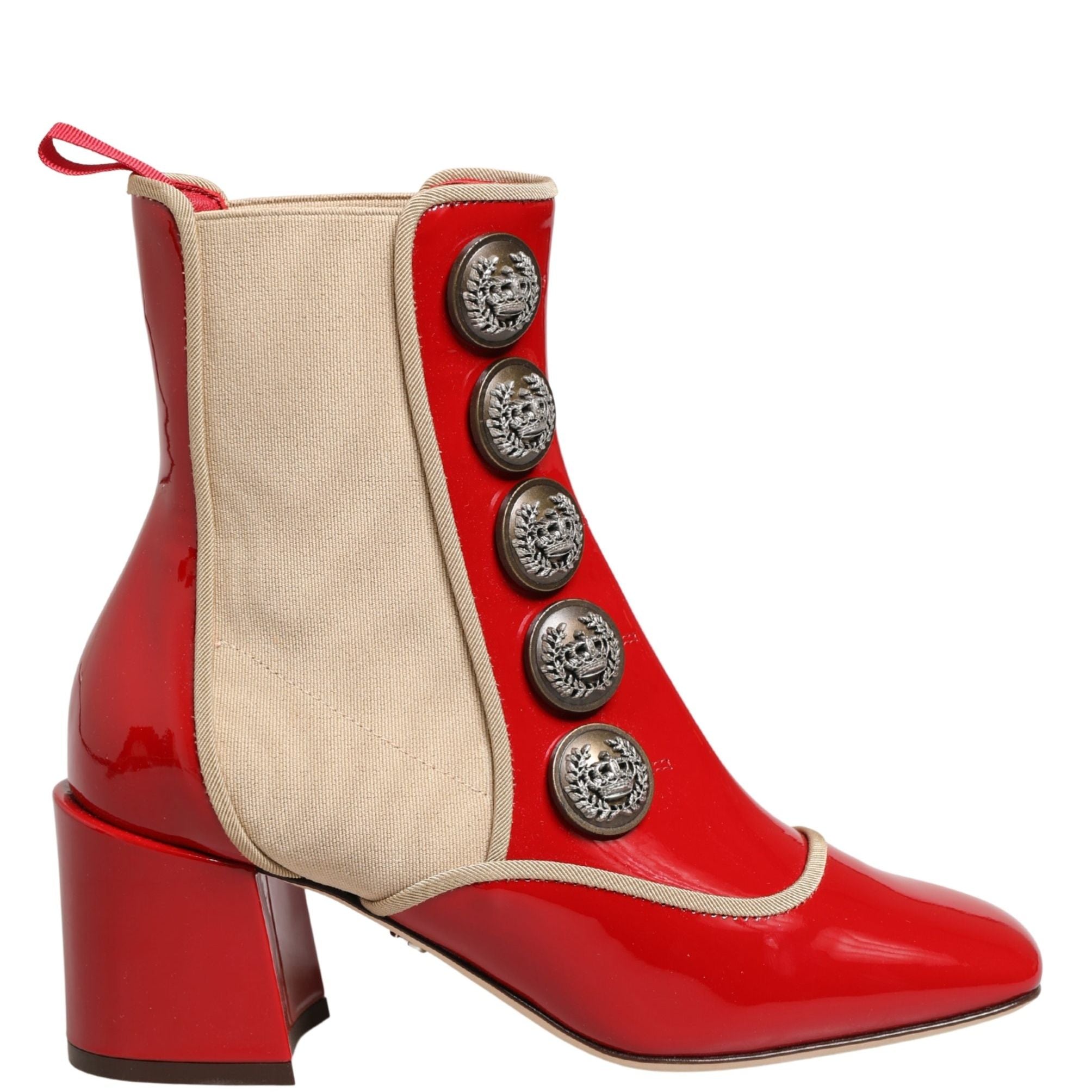 Dolce & Gabbana Red Button Embellished Ankle Boots Shoes