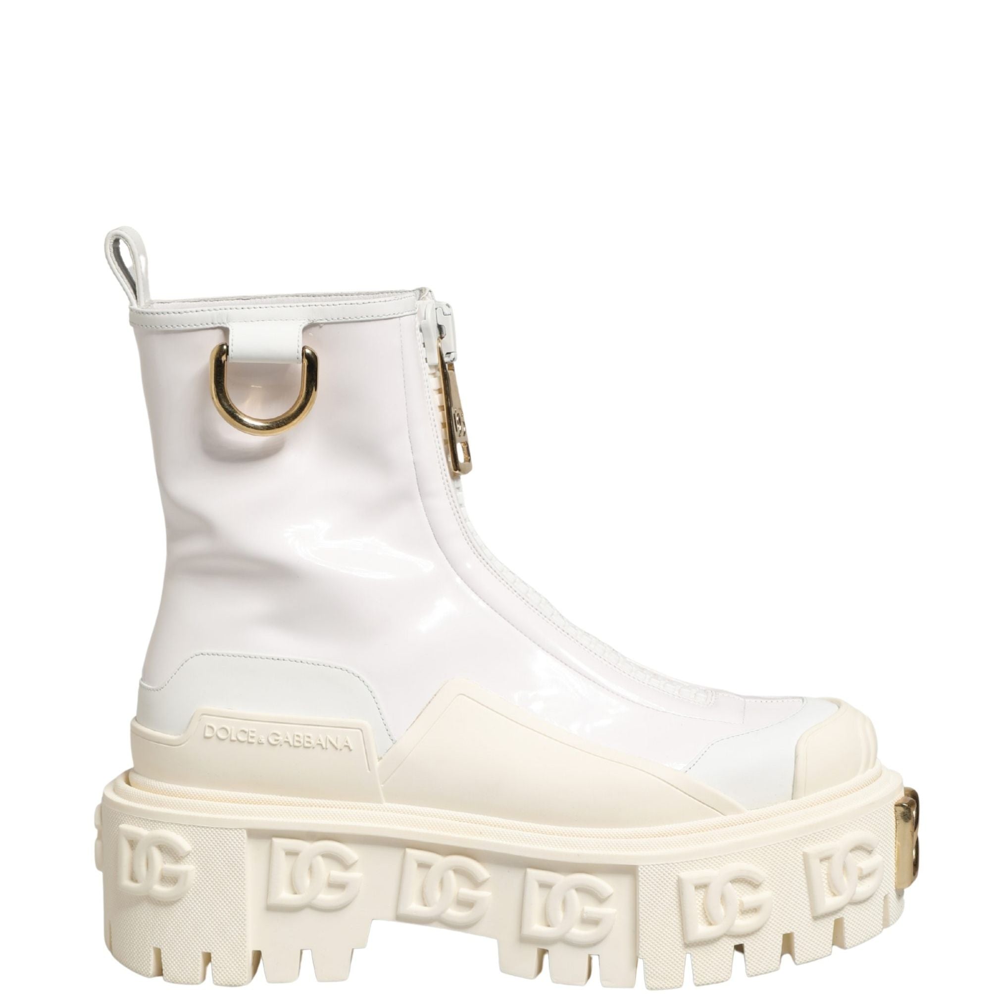 Dolce & Gabbana White Leather Rubber Logo Ankle Boots Shoes