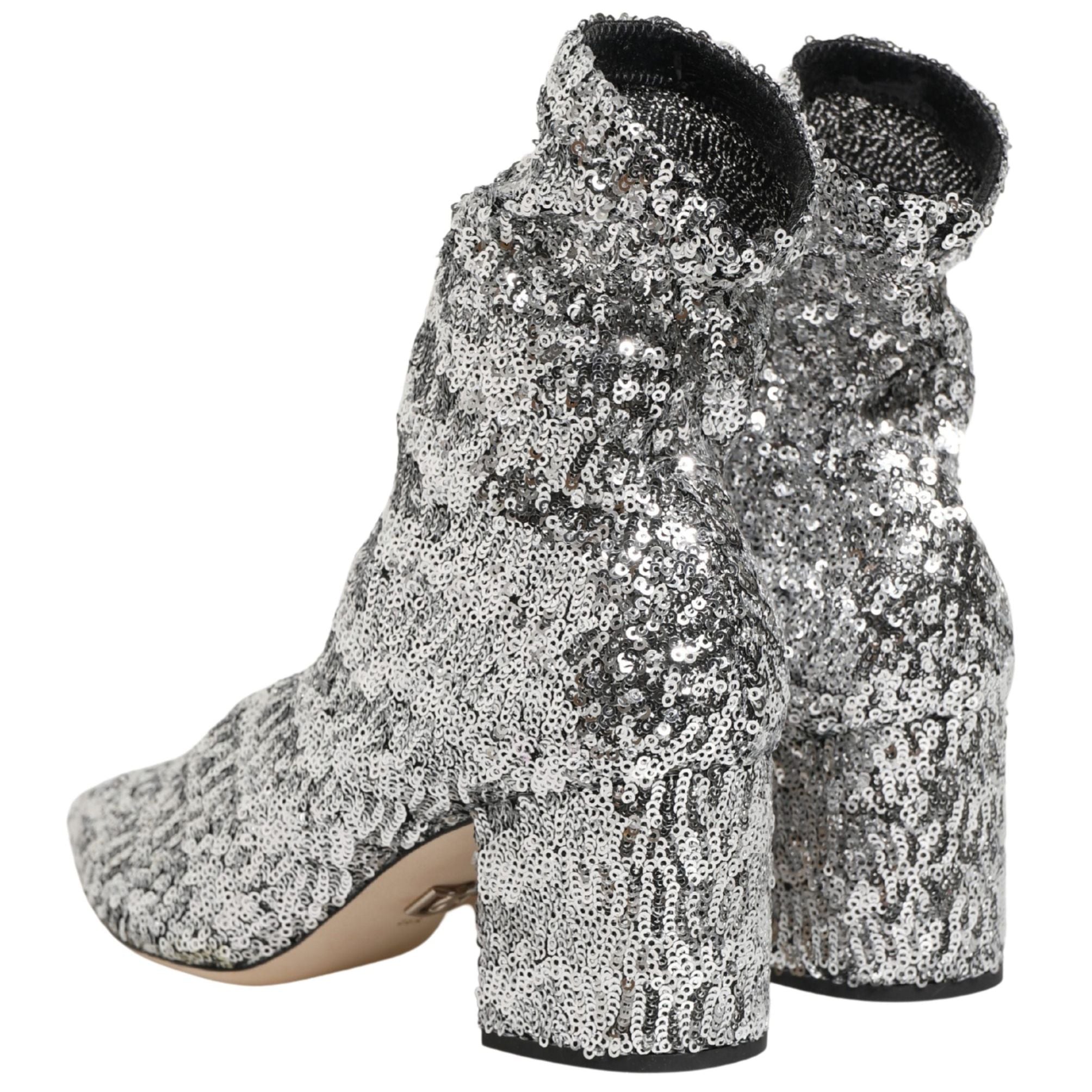 Dolce & Gabbana Silver Sequined Short Boots Stretch Shoes