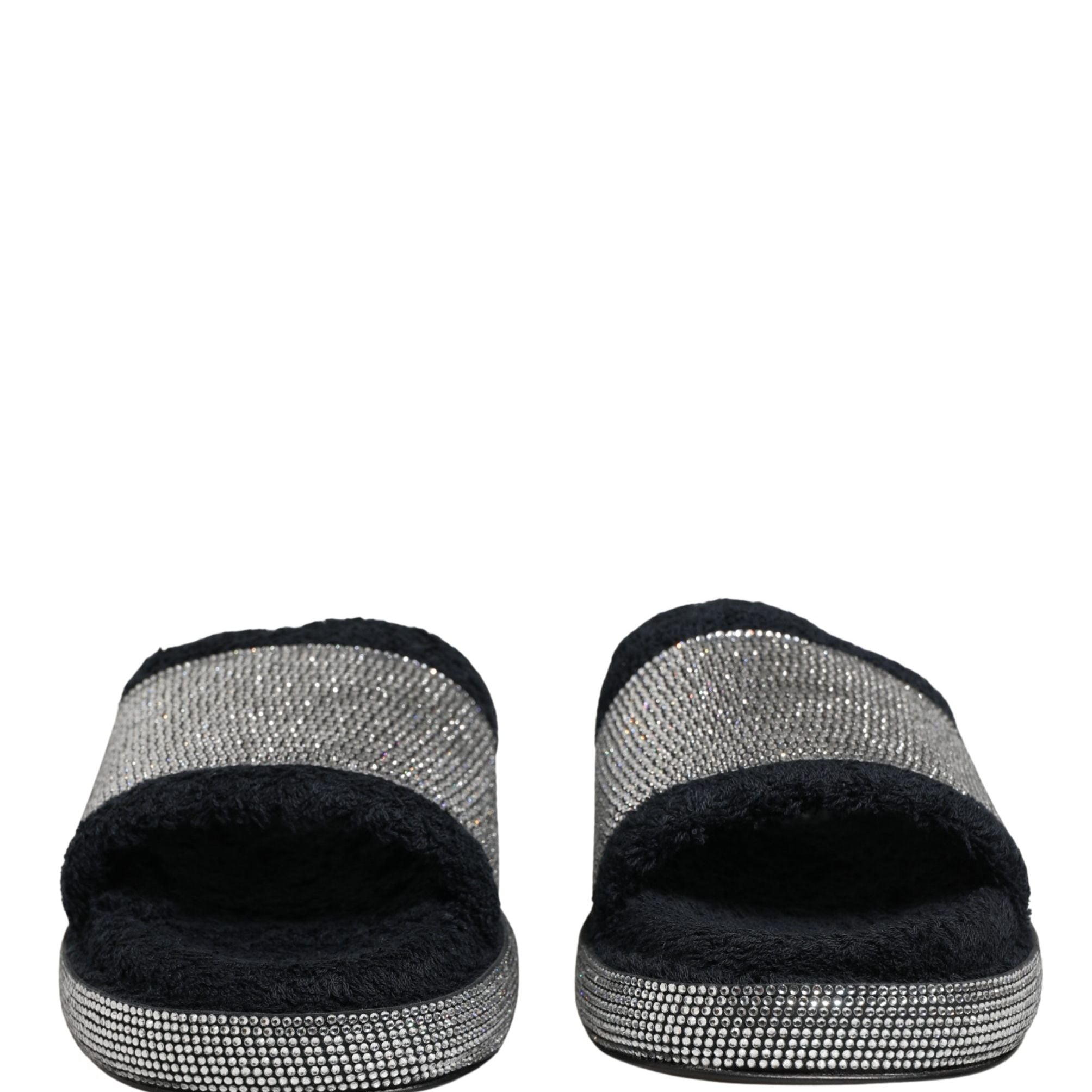 Dolce & Gabbana Black Crystal Embellished Platform Slides Shoes