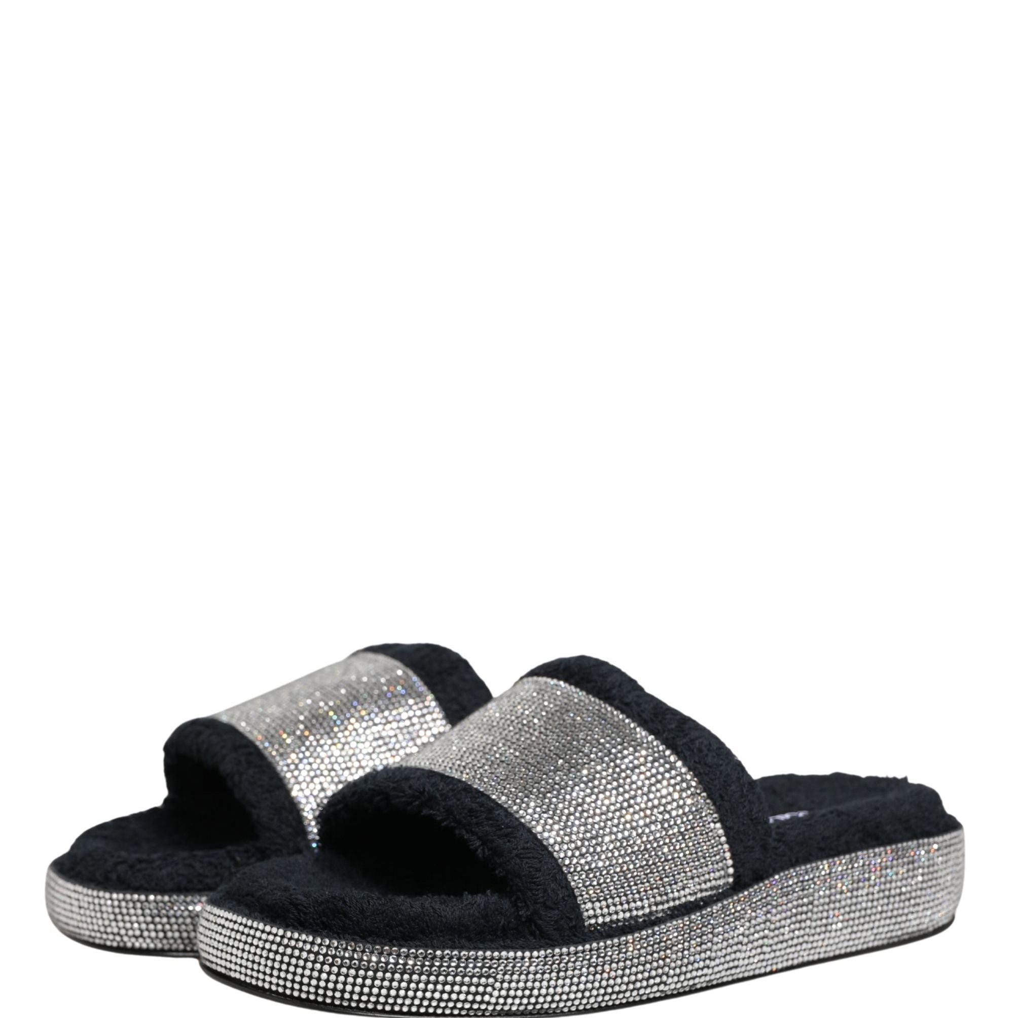 Dolce & Gabbana Black Crystal Embellished Platform Slides Shoes