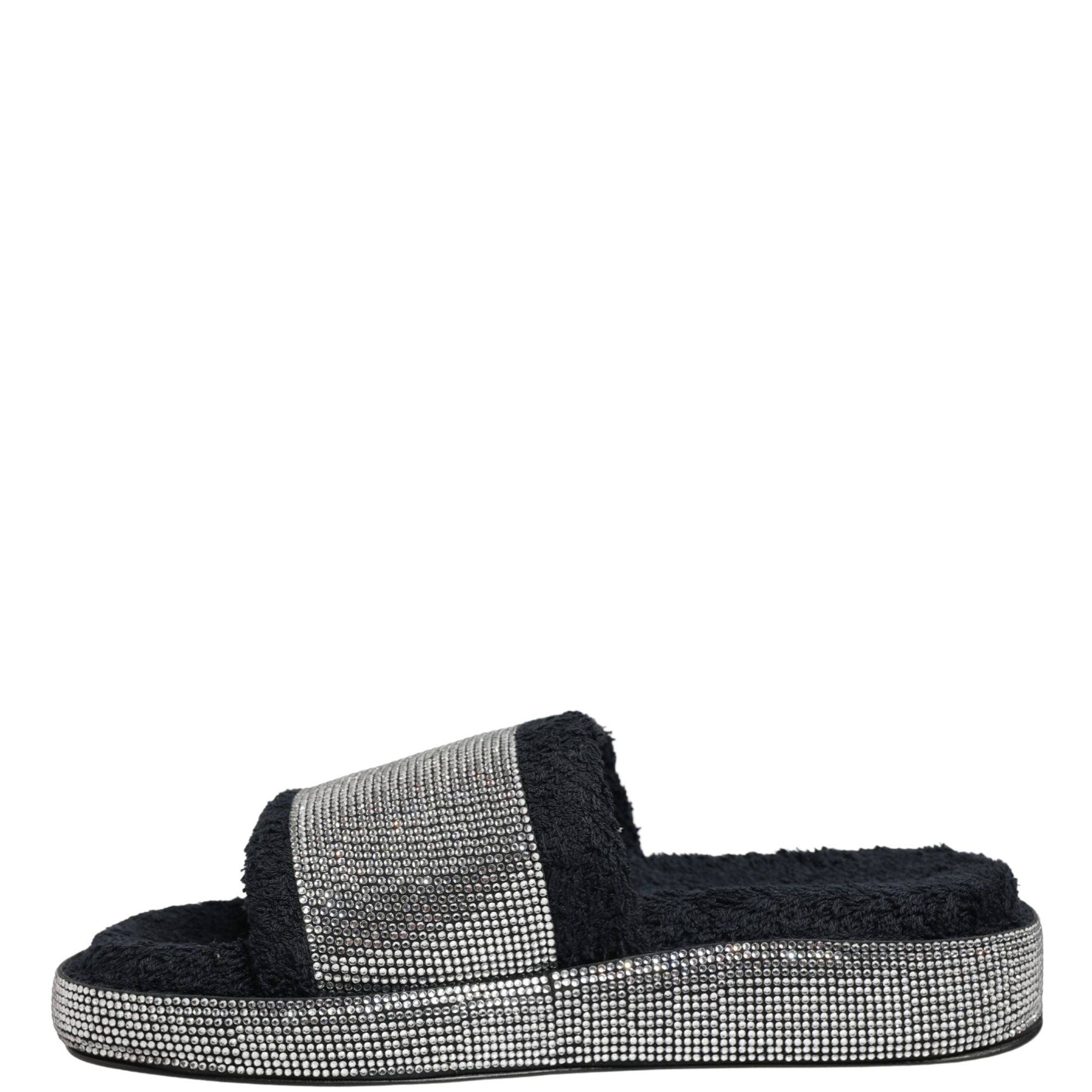 Dolce & Gabbana Black Crystal Embellished Platform Slides Shoes