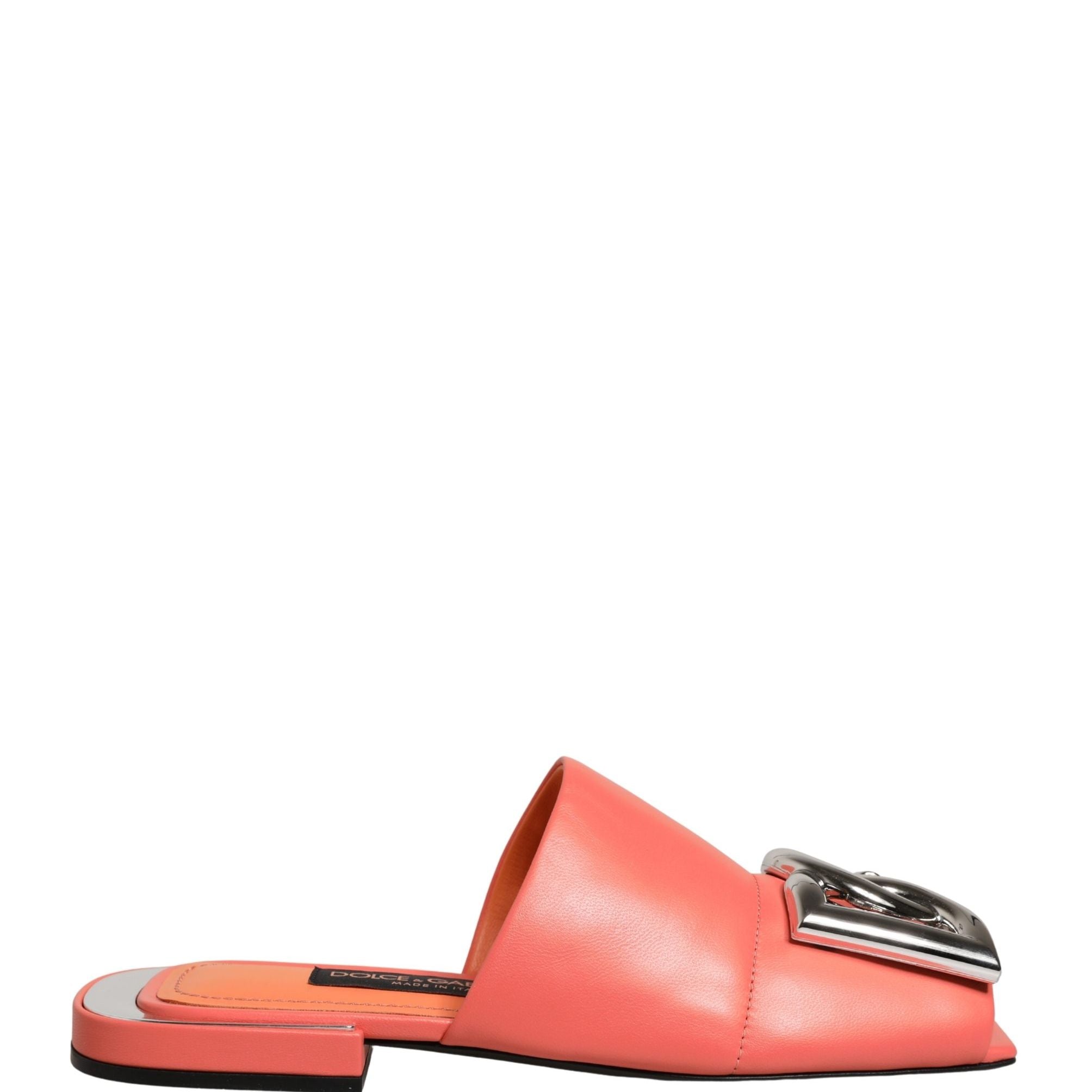 Dolce & Gabbana Orange DG Logo Leather Flats Sandals Shoes