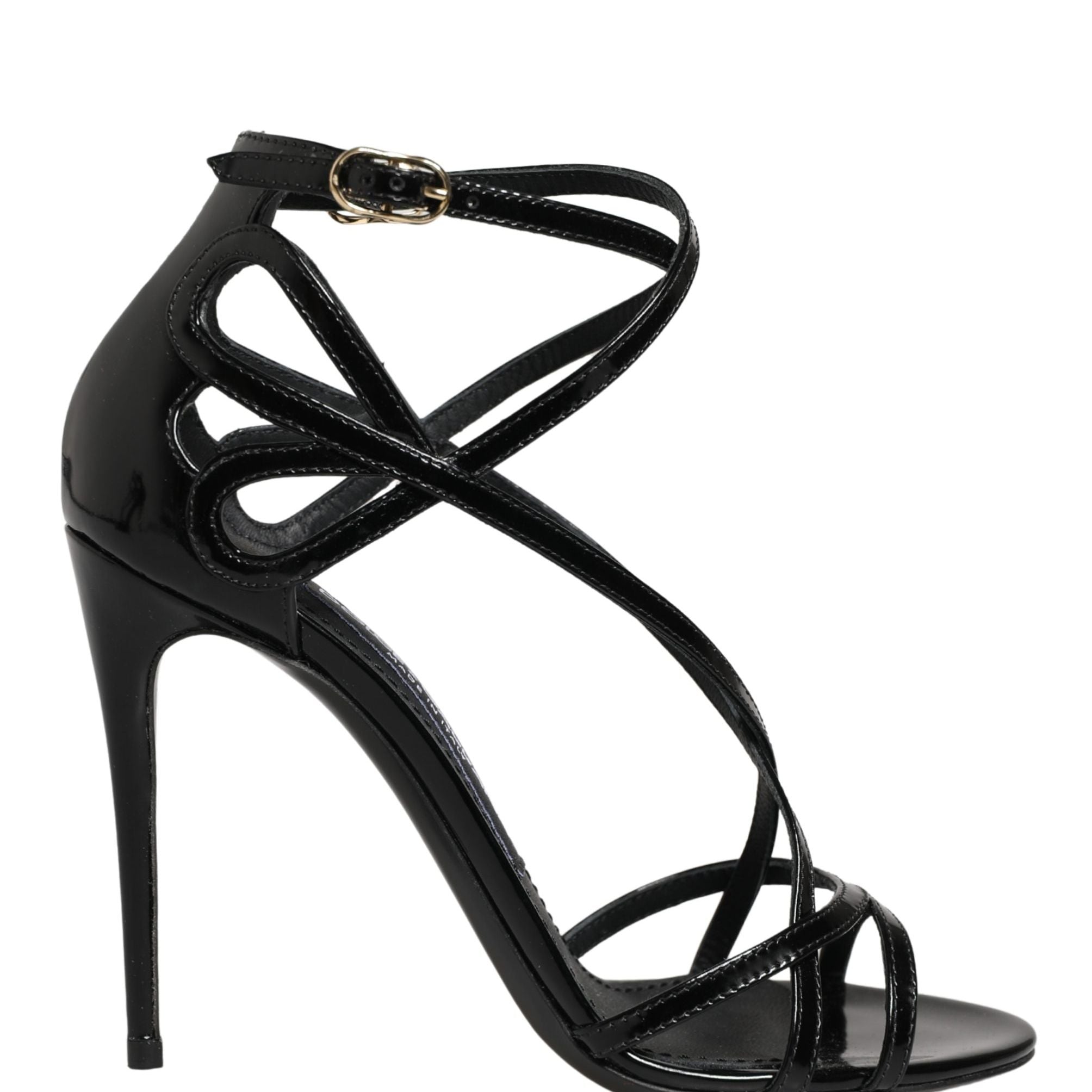 Dolce & Gabbana Black Leather Stiletto Heel Sandals Shoes