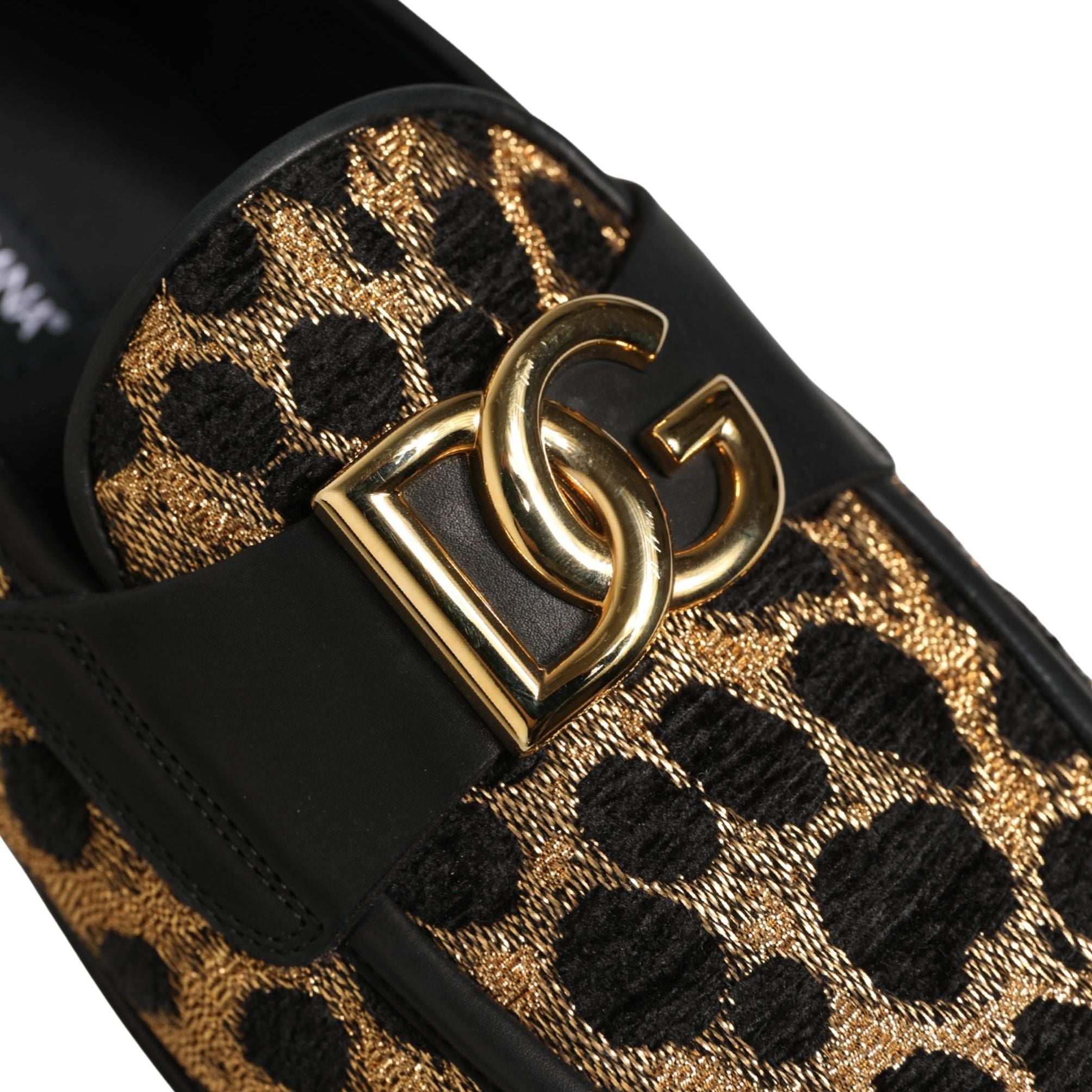 Dolce & Gabbana Black Gold Leopard Pony Skin Loafers Shoes
