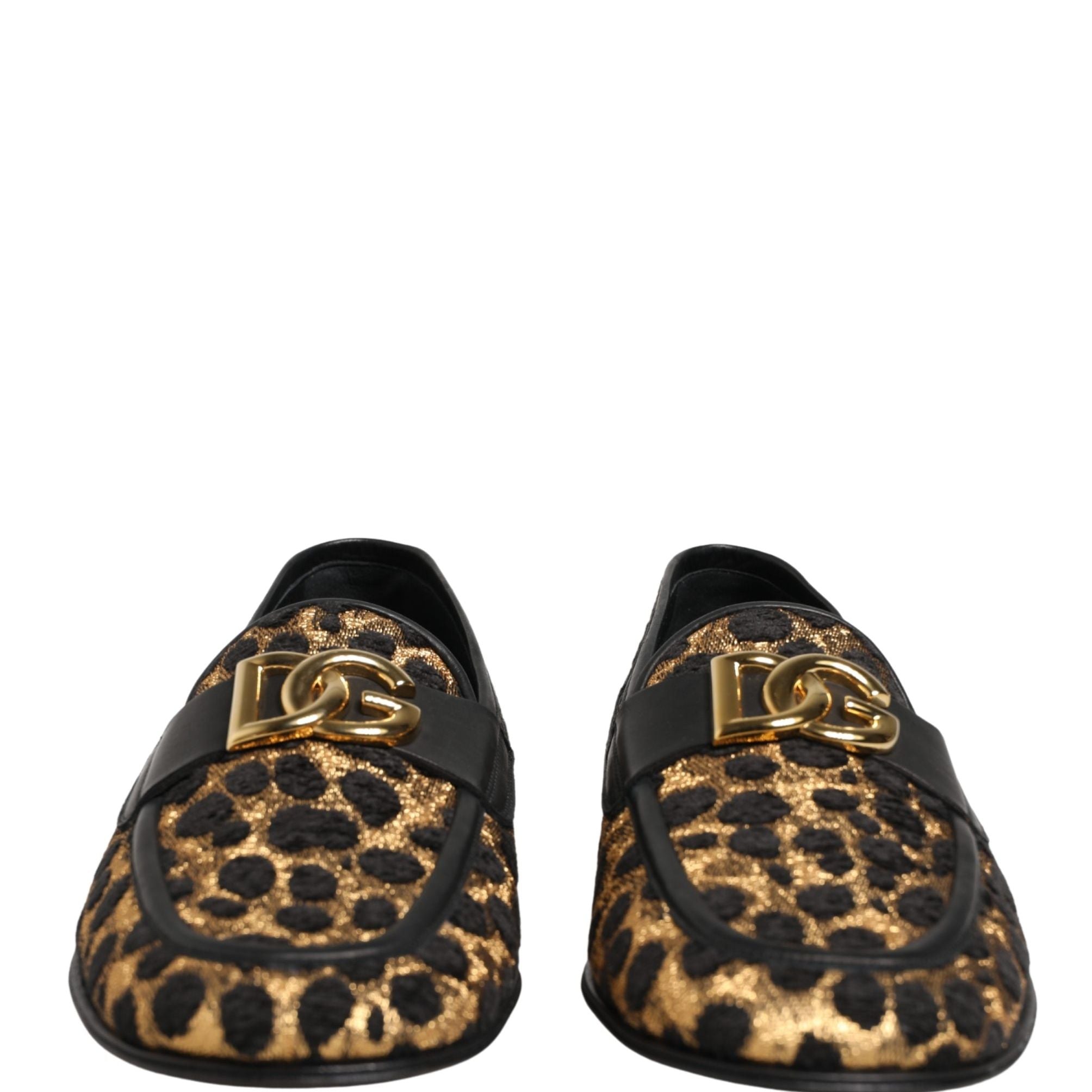 Dolce & Gabbana Black Gold Leopard Pony Skin Loafers Shoes