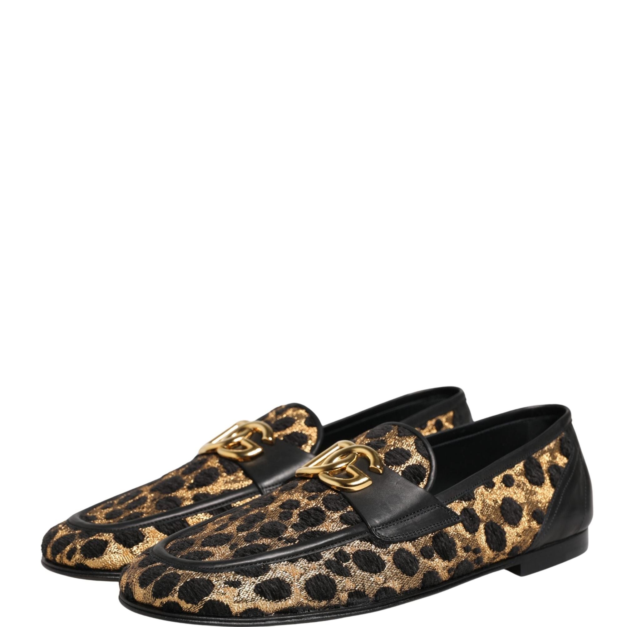 Dolce & Gabbana Black Gold Leopard Pony Skin Loafers Shoes