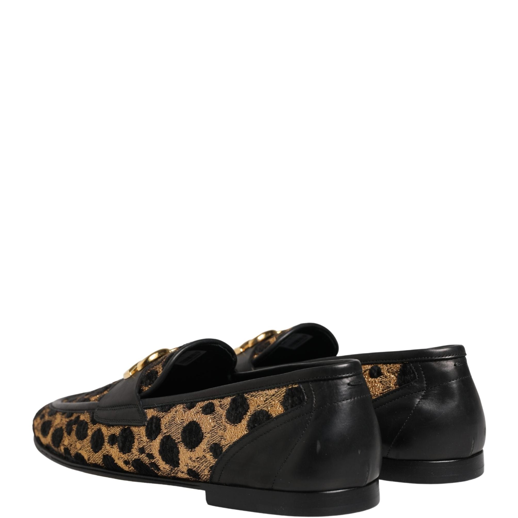 Dolce & Gabbana Black Gold Leopard Pony Skin Loafers Shoes