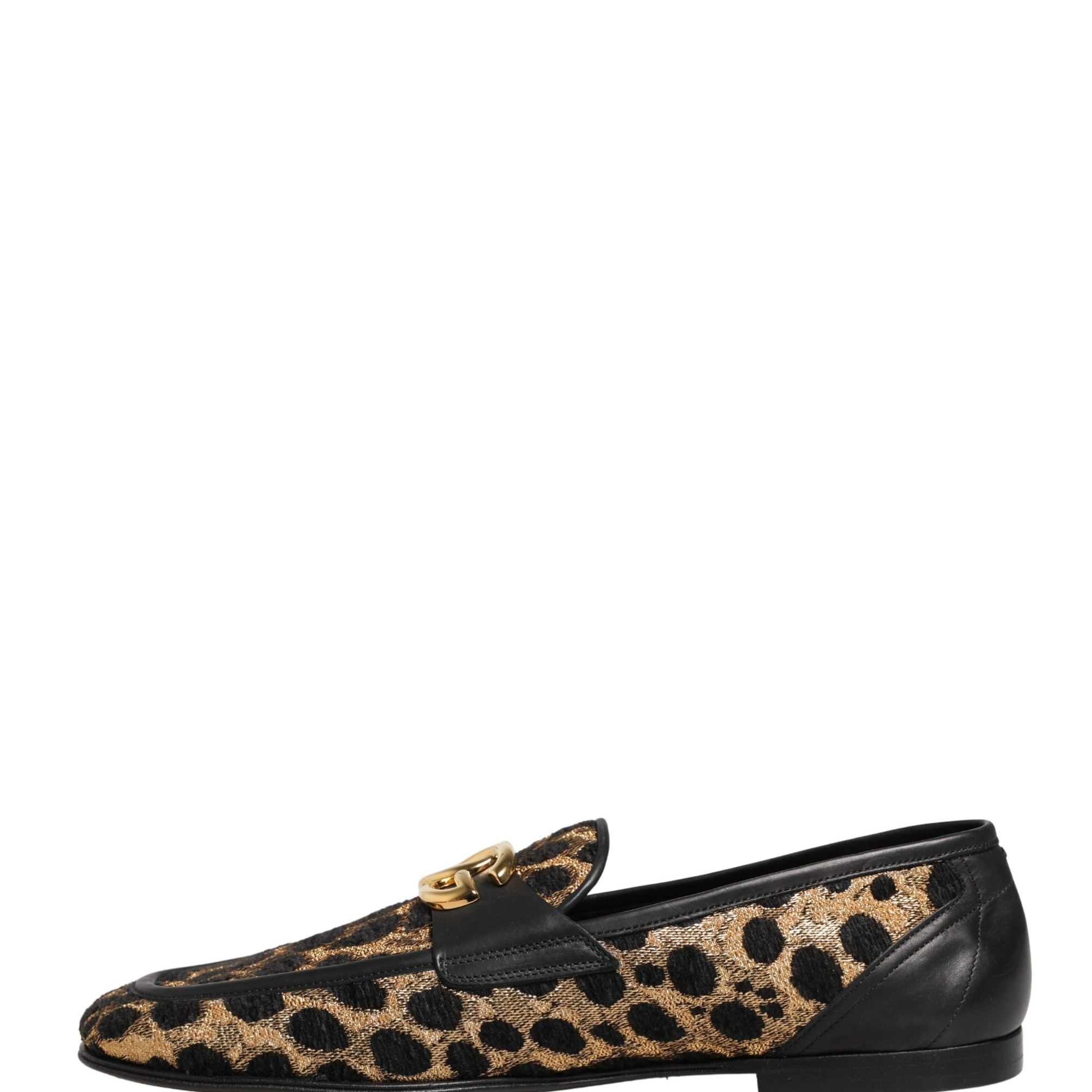 Dolce & Gabbana Black Gold Leopard Pony Skin Loafers Shoes