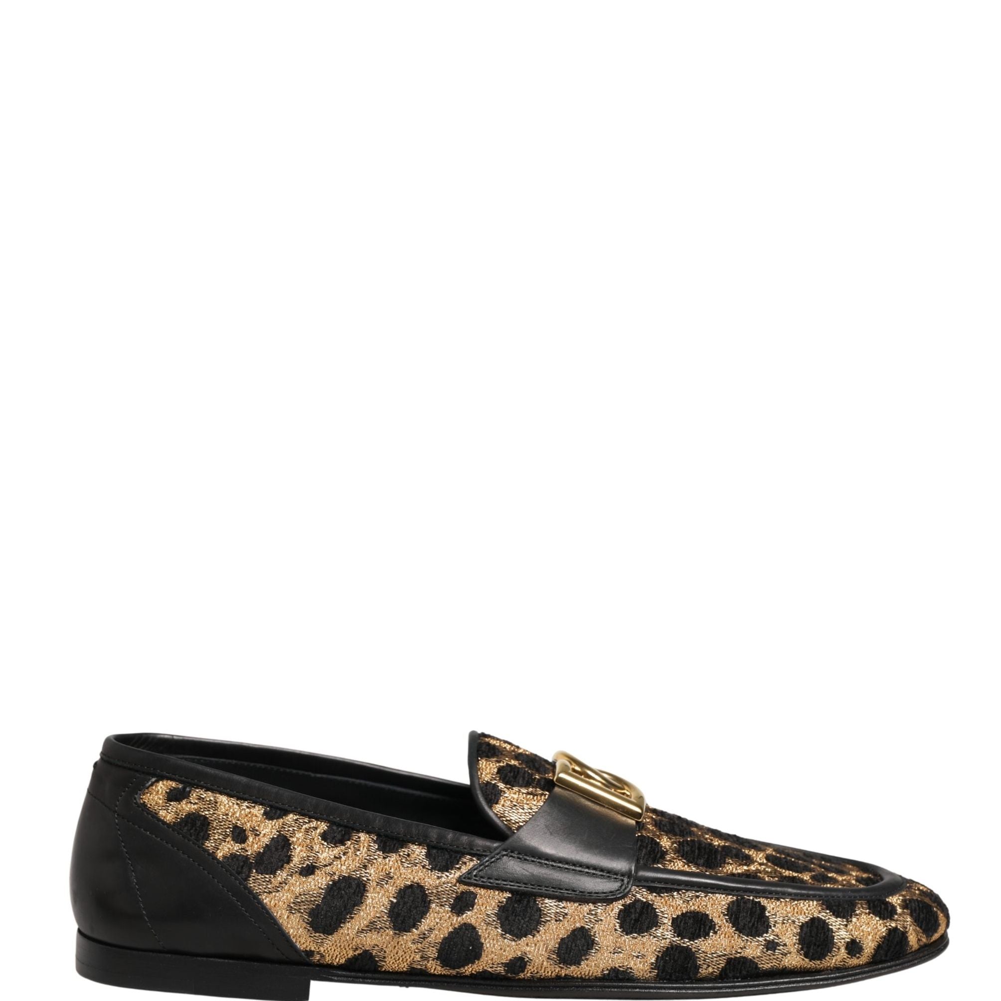 Dolce & Gabbana Black Gold Leopard Pony Skin Loafers Shoes