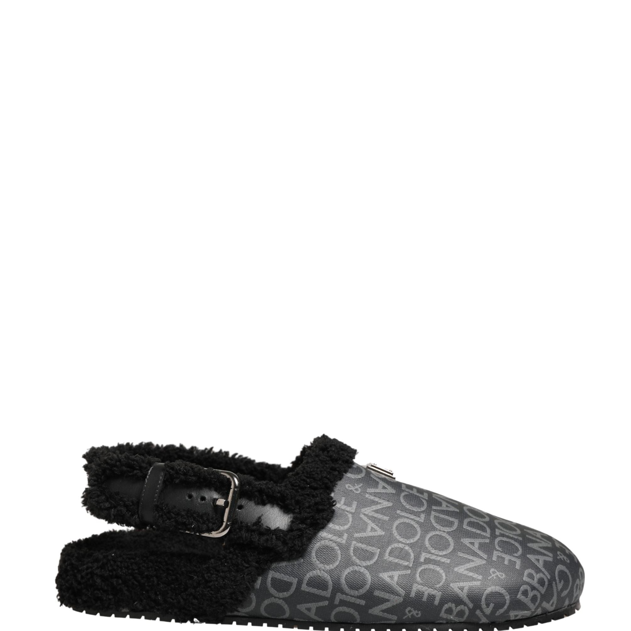 Dolce & Gabbana Gray Faux Fur Jacquard Mules Sandals Shoes