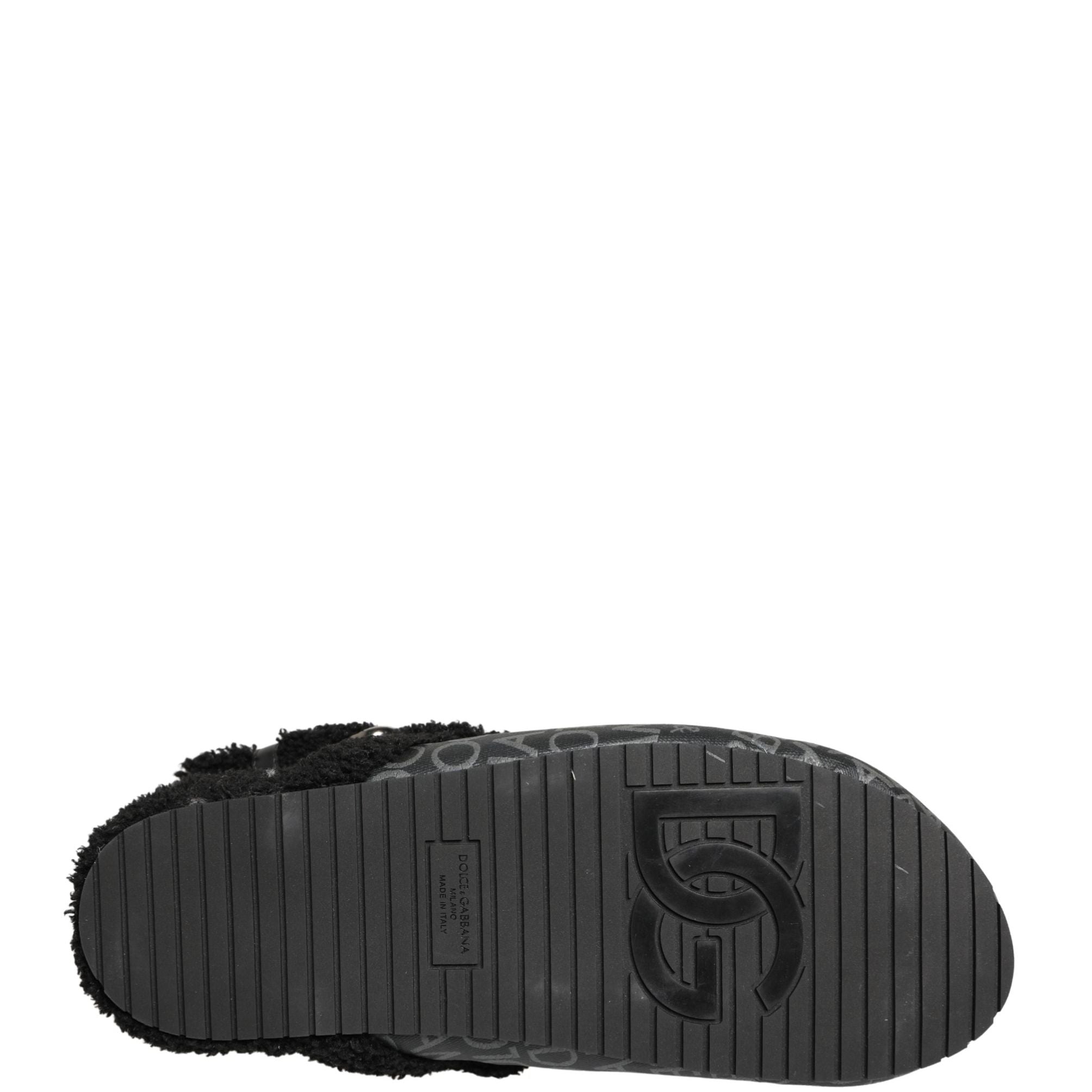 Dolce & Gabbana Gray Faux Fur Jacquard Mules Sandals Shoes