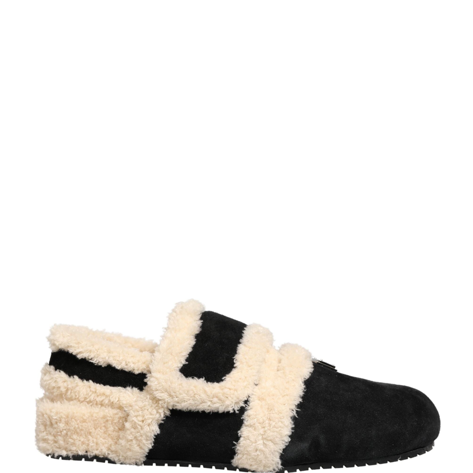 Dolce & Gabbana Beige Black Faux Fur Flats Men Sandals Shoes