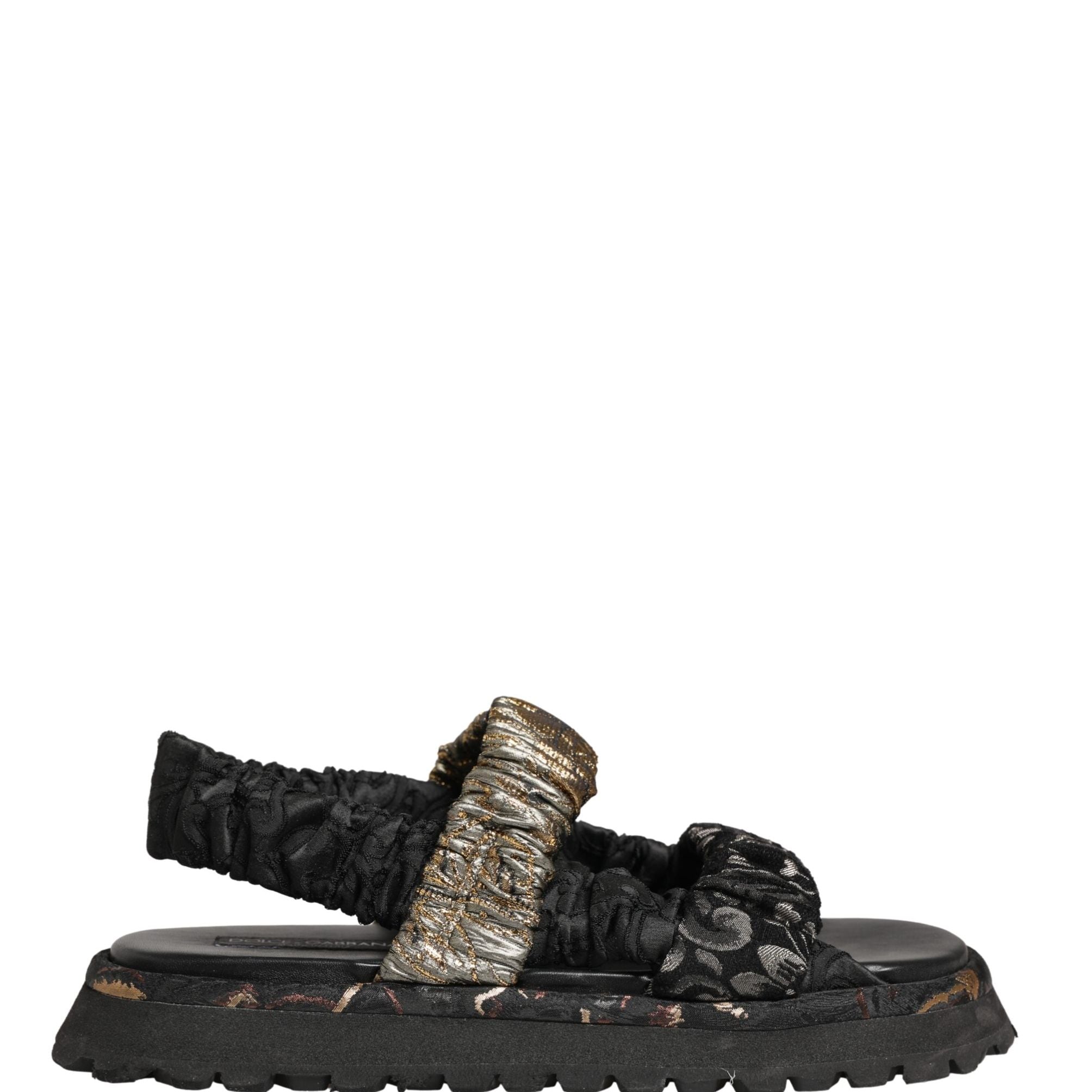 Dolce & Gabbana Black Ruching Detail Flats Men Sandals Shoes
